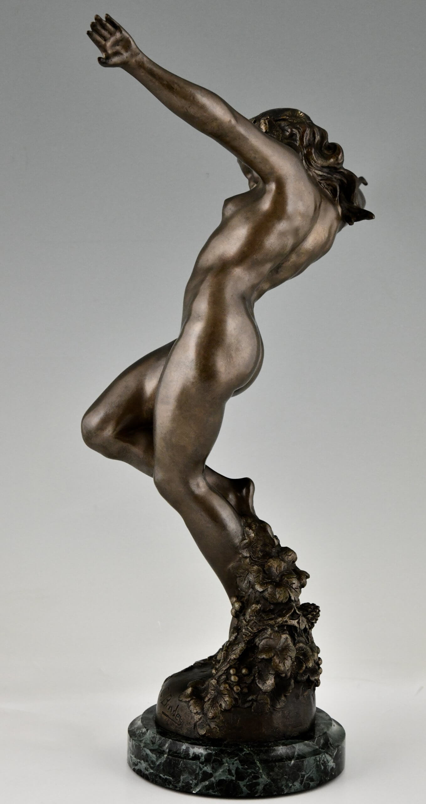 Art Nouveau bronze sculpture dancing nude bacchante