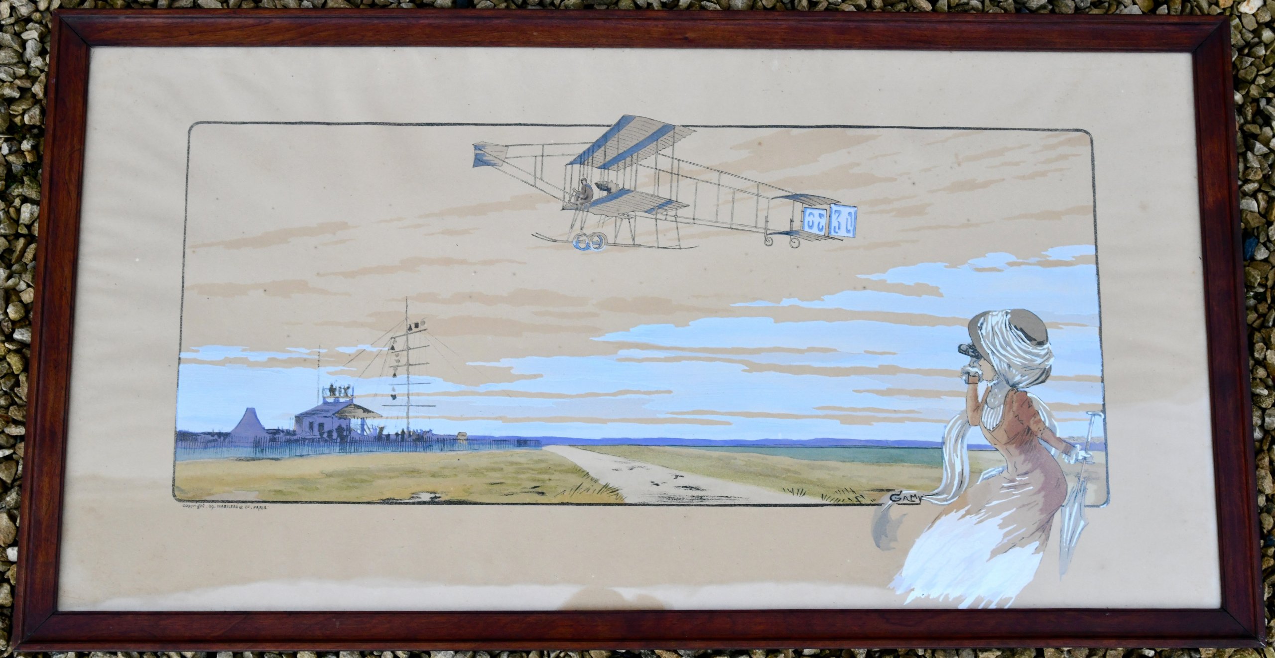 Pair of Art Nouveau lithographs with airplanes
