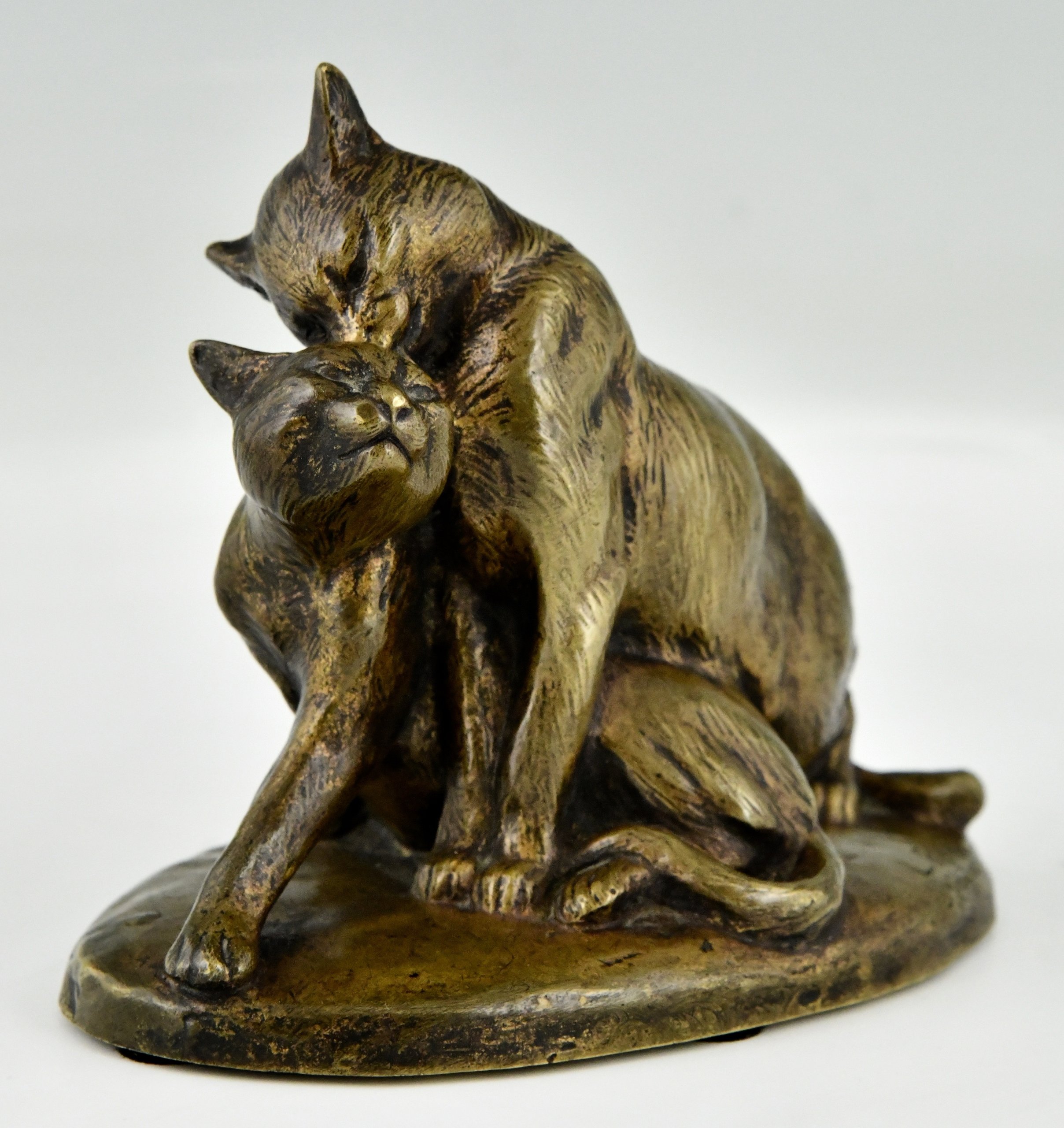 Antique bronze sculpture two cats