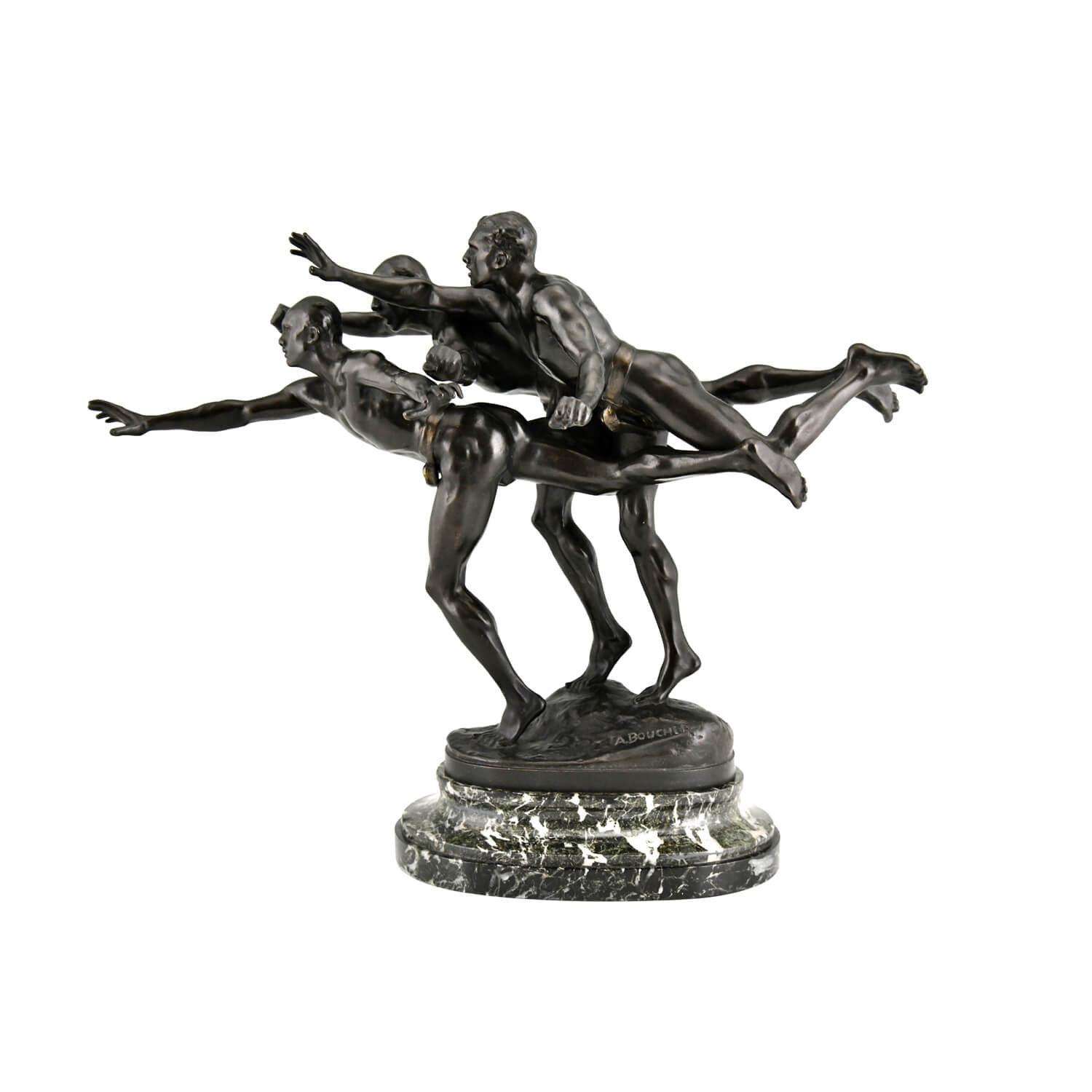 Au But, Antique bronze sculpture of 3 nude runners Antique bronze sculpture Boucher au but - 1