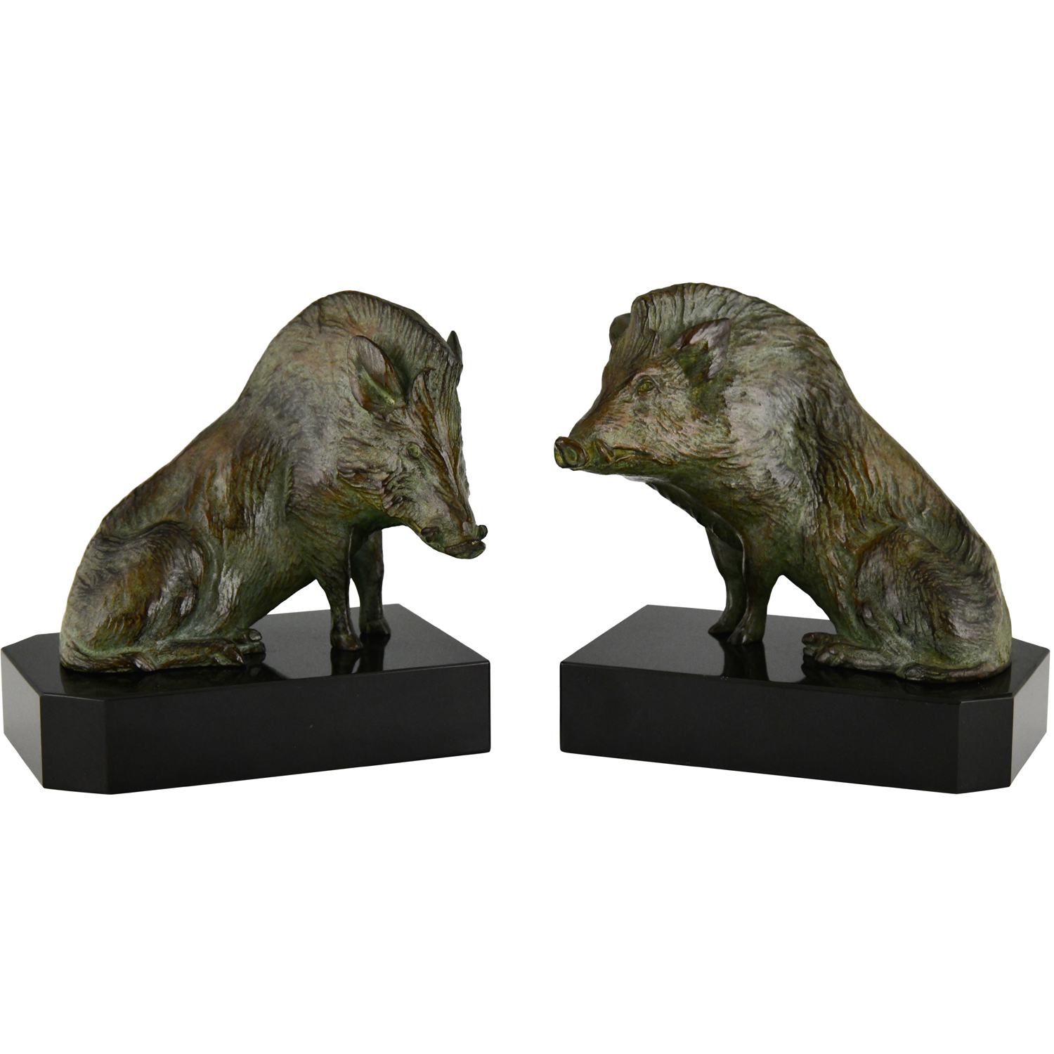 Art Deco bronze bookends wild boar Art Deco bookends bronze wild Boar Riche - 2