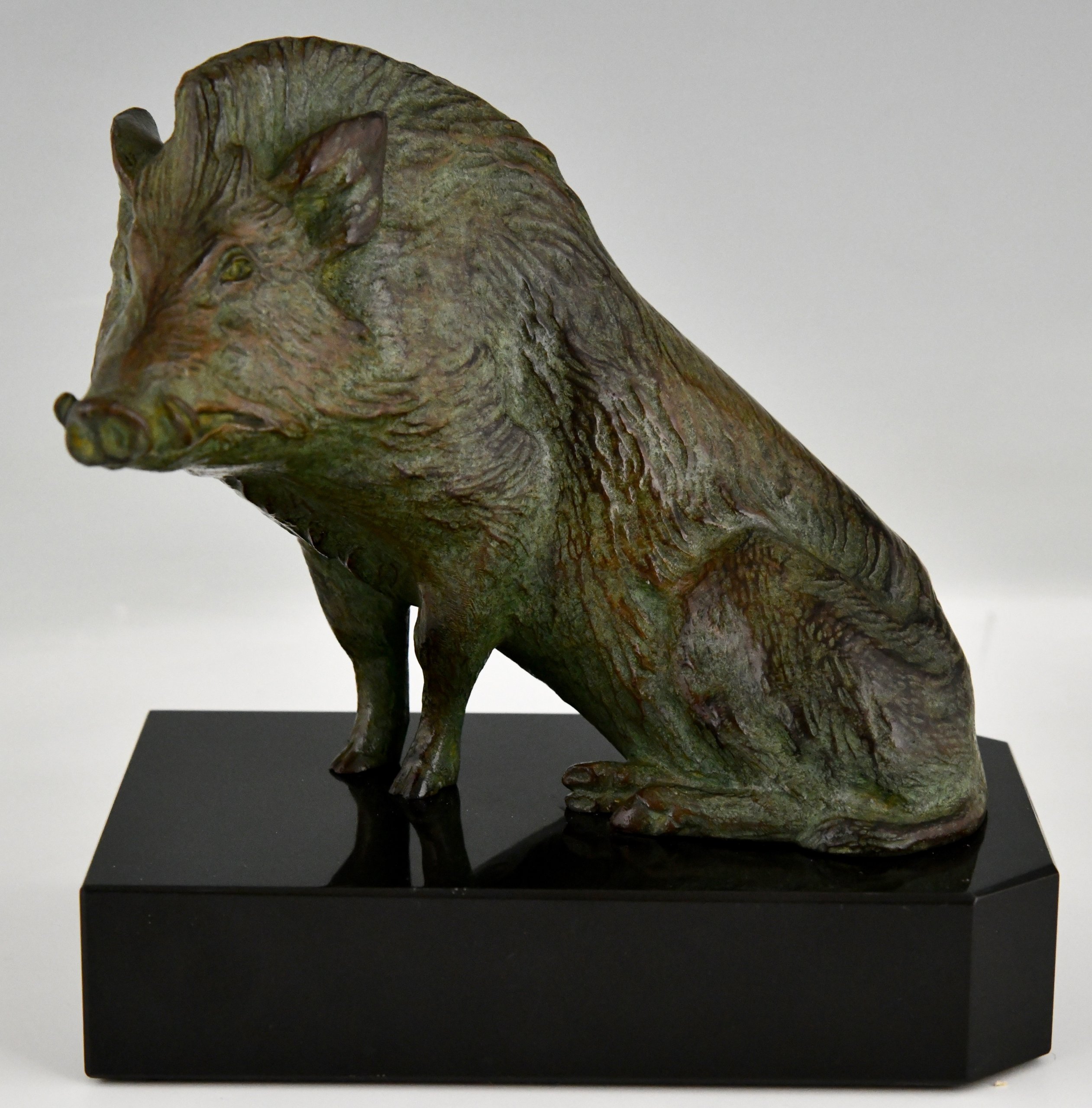 Art Deco Buchstützen aus Bronze Wildschwein