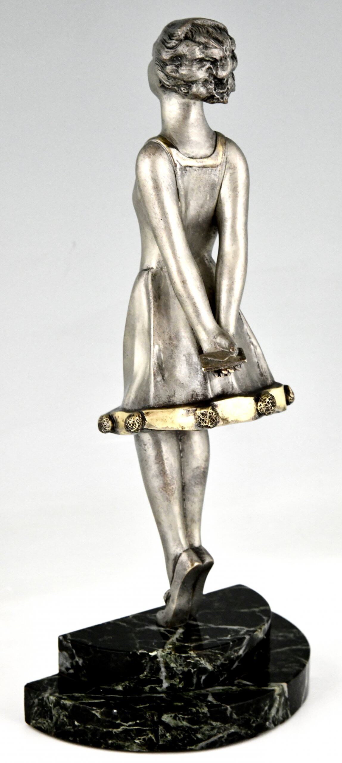 Art Deco bronze bookends pierrot and girl  flirting.