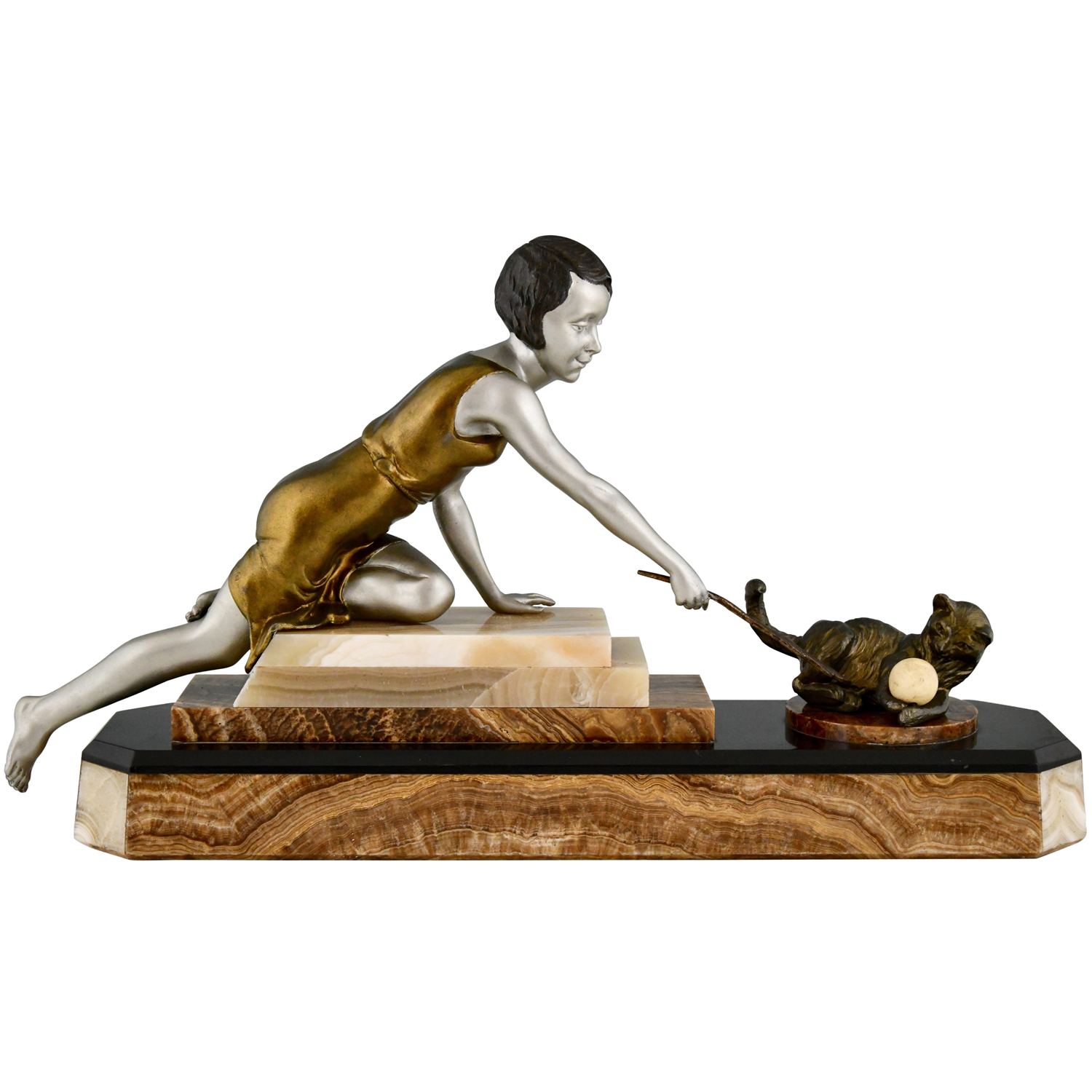 Art Deco sculpture girl with cat Uriano - 1
