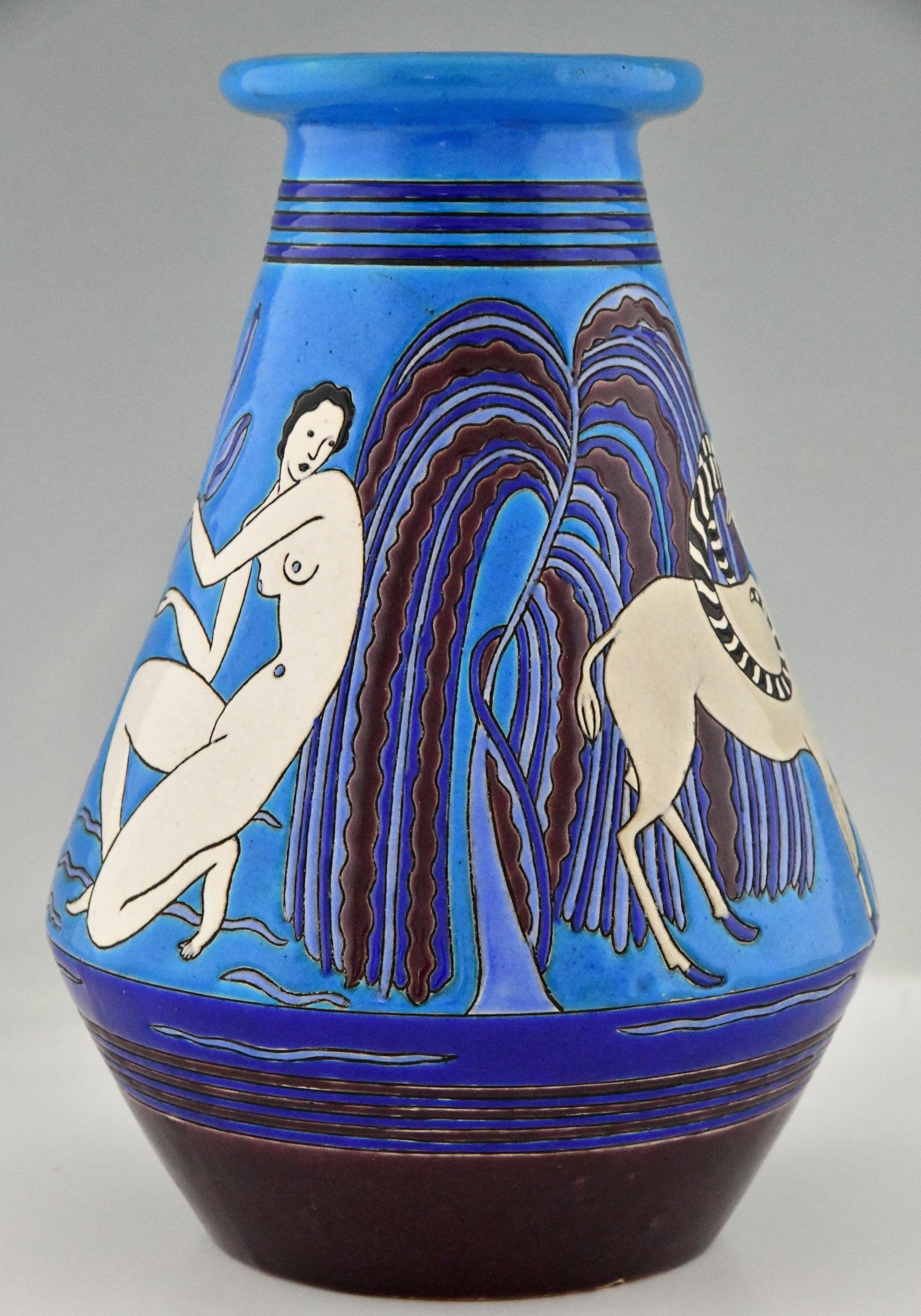 Aux baigneuses Art Deco vase with 2 bathing nudes