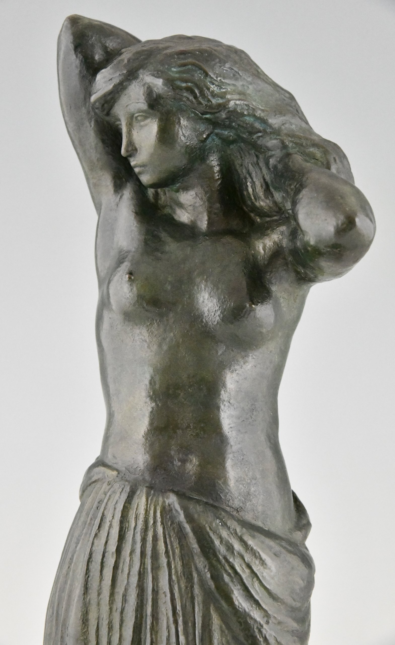 Art Deco bronze sculpture standing nude with drape