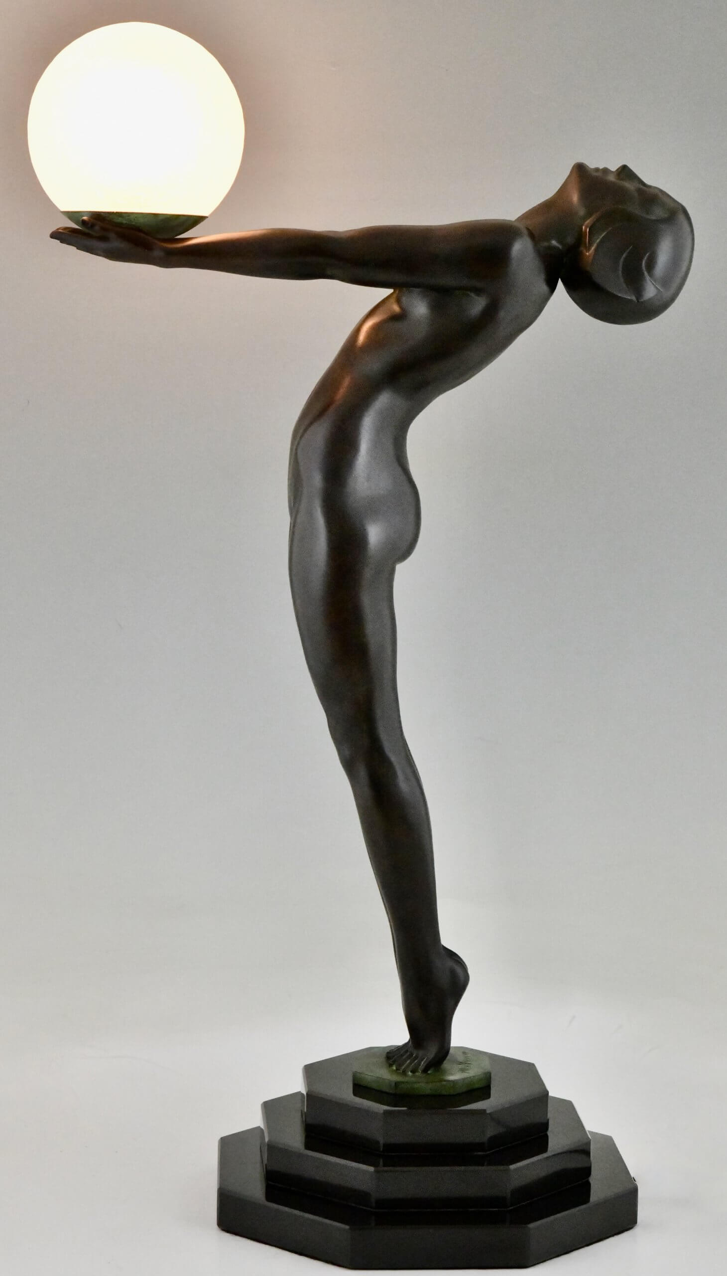 Art Deco style lamp standing nude with ball CLARTE 84 cm.