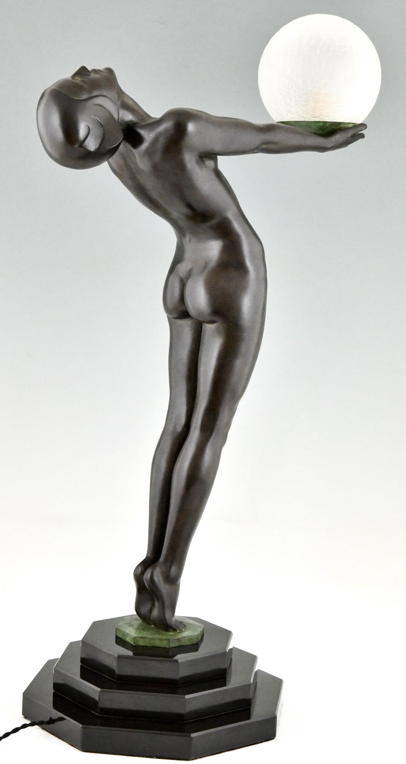 Art Deco style lamp standing nude with ball CLARTE 84 cm.