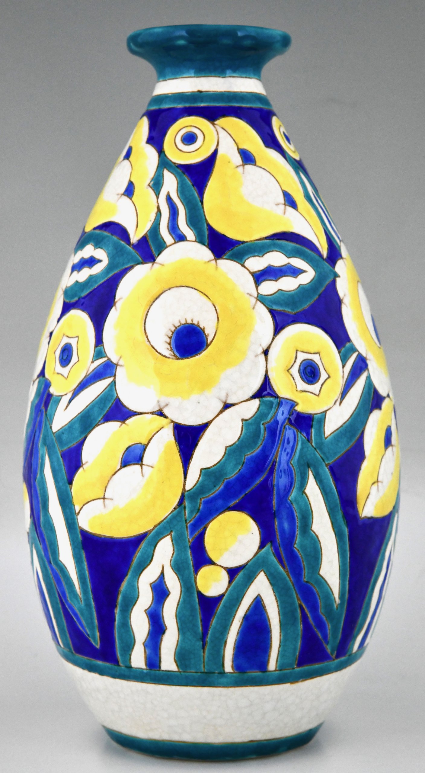 Paar Art Déco Keramikvasen mit Blumen
