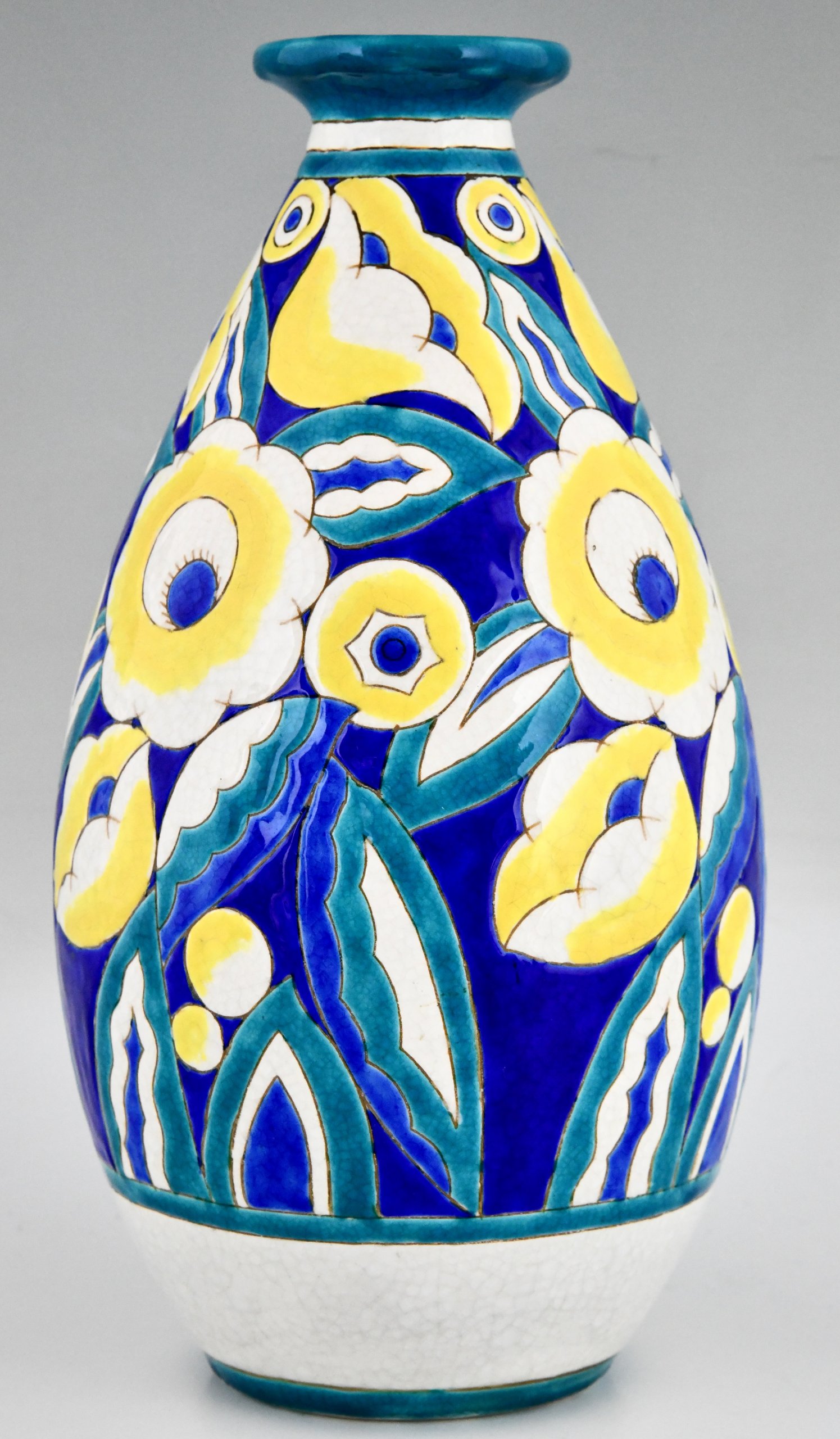 Paar Art Déco Keramikvasen mit Blumen