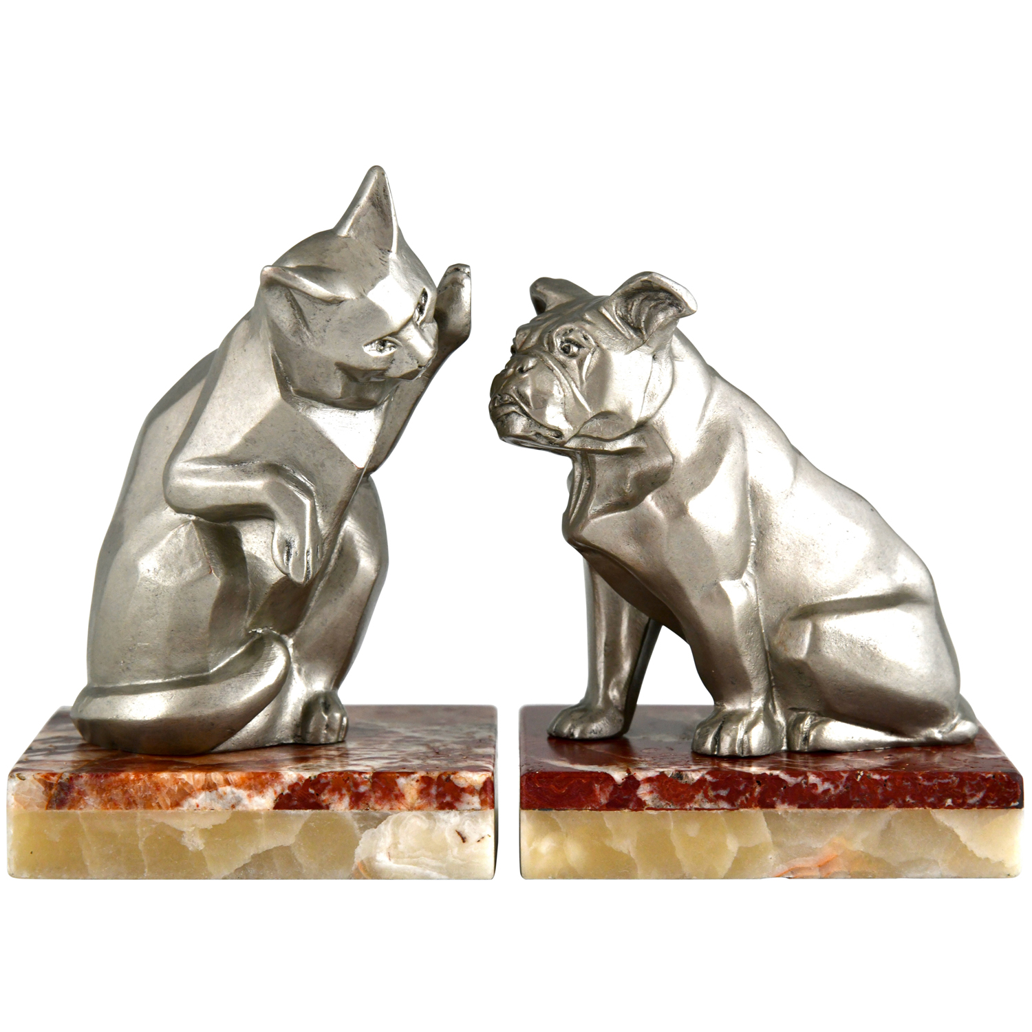 Rochard cat and dog art deco bookends -