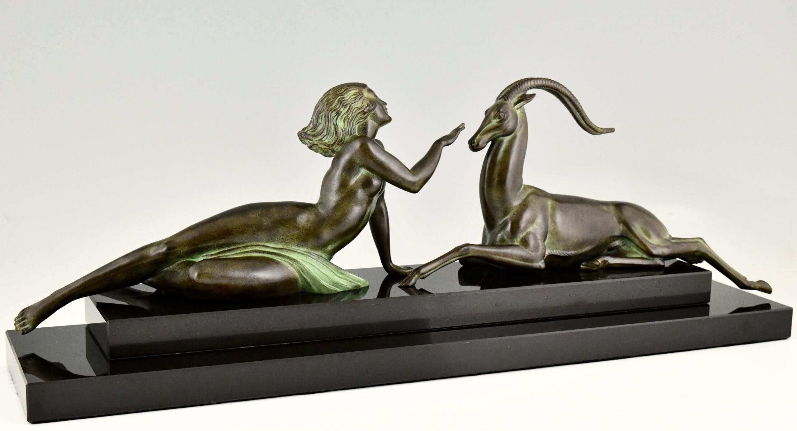 Art Deco style sculpture nude with gazelle SEDUCTION