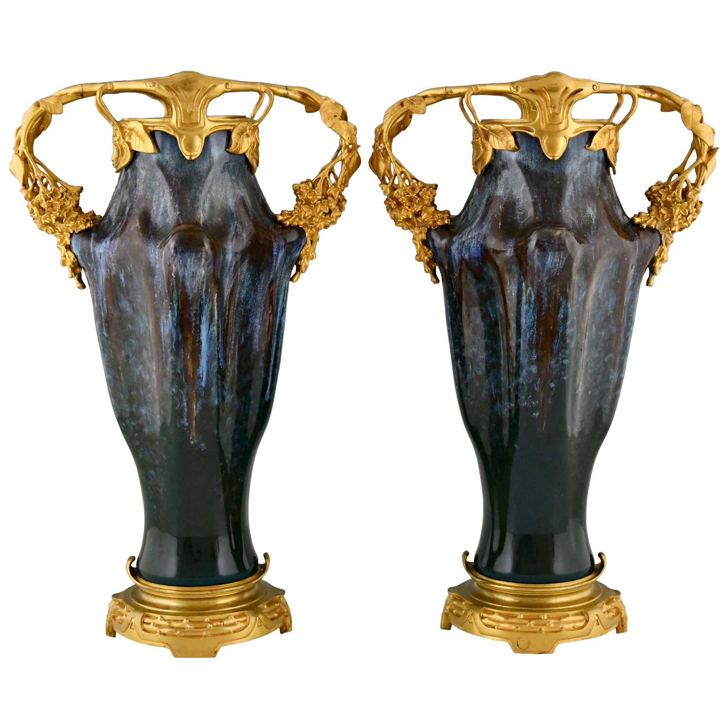 Art Nouveau vases Louchet bronze ceramic - 1