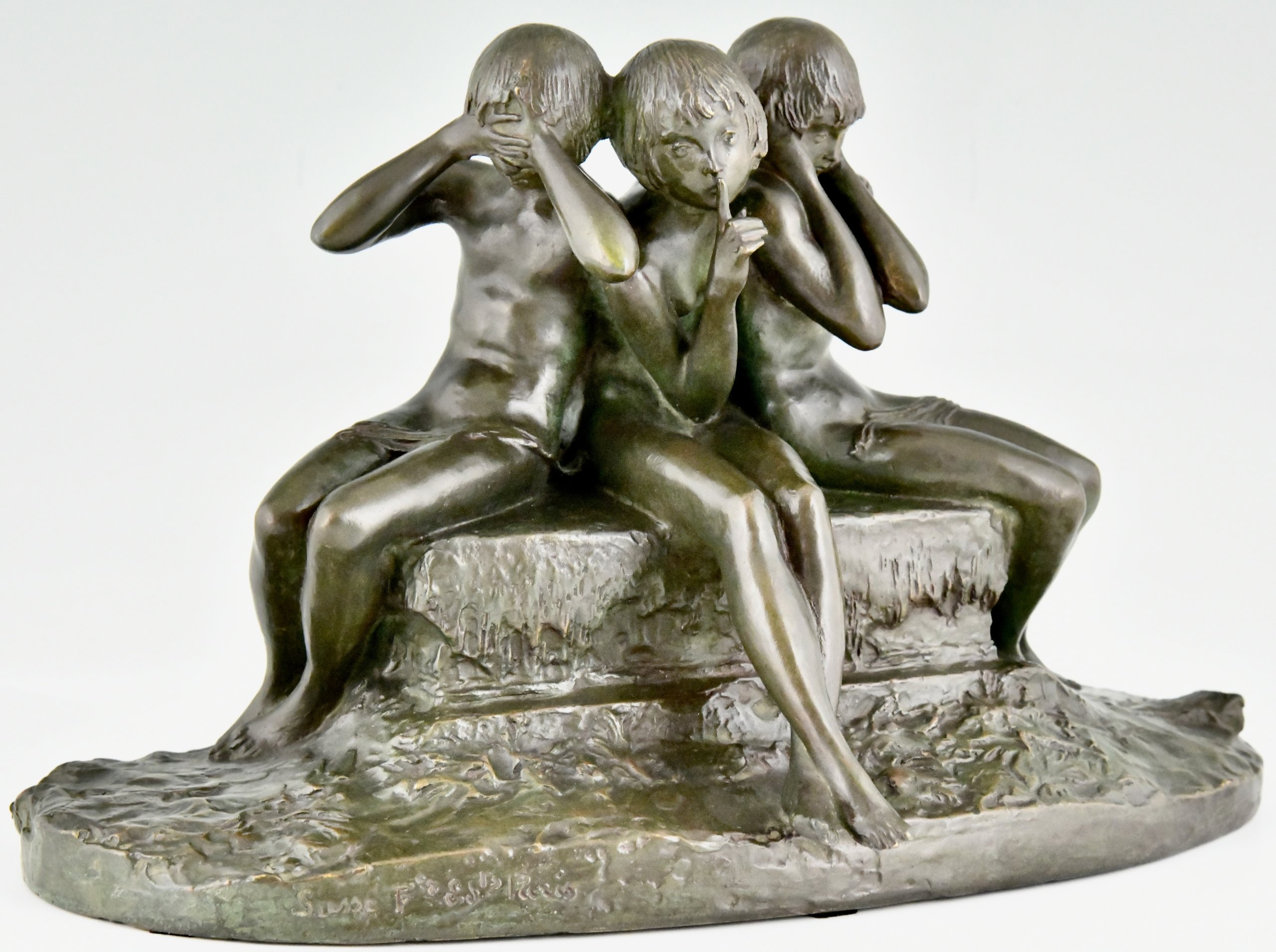 Art Deco bronze sculpture three young girls.  