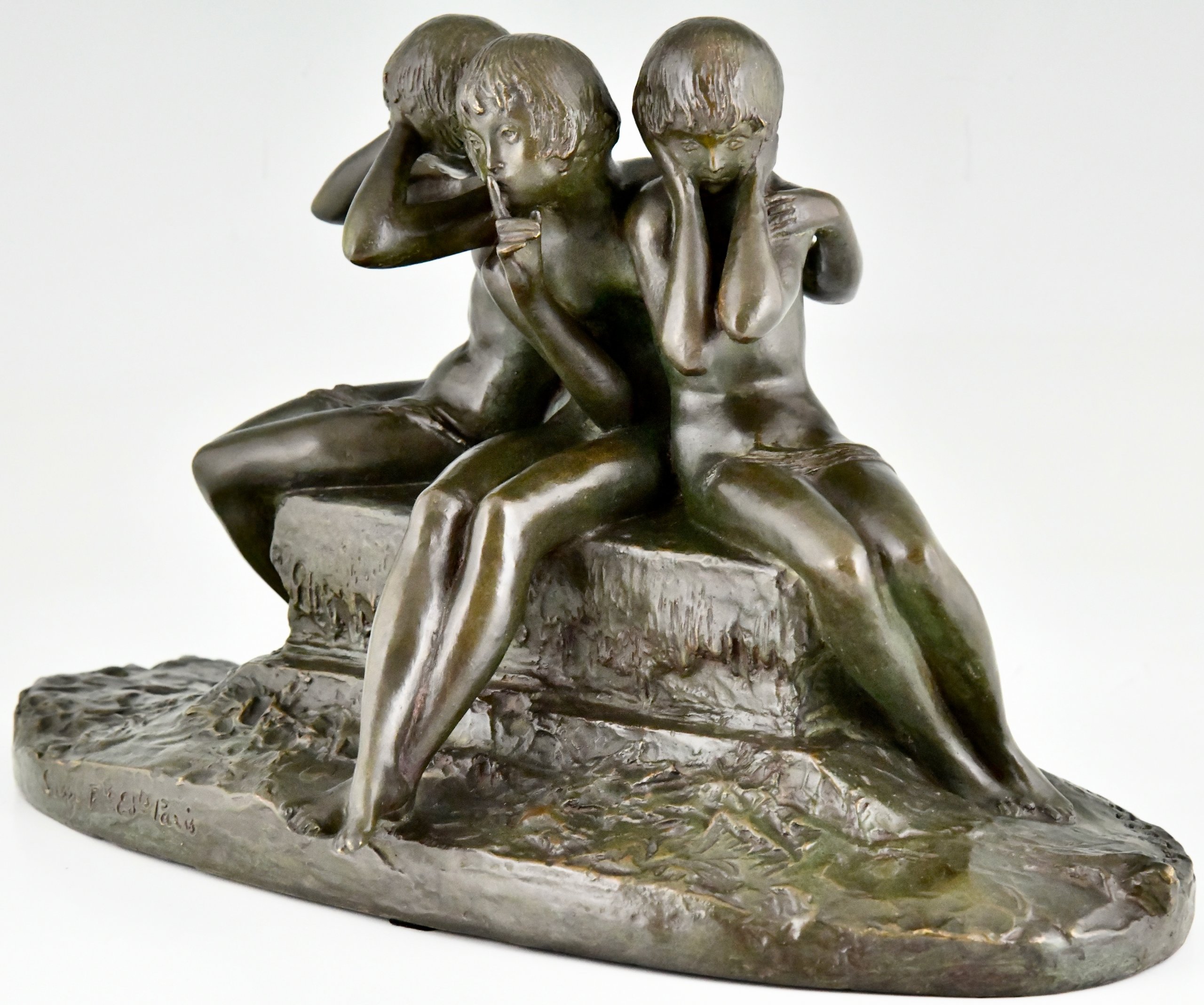 Art Deco bronzen sculptuur drie jonge meisjes