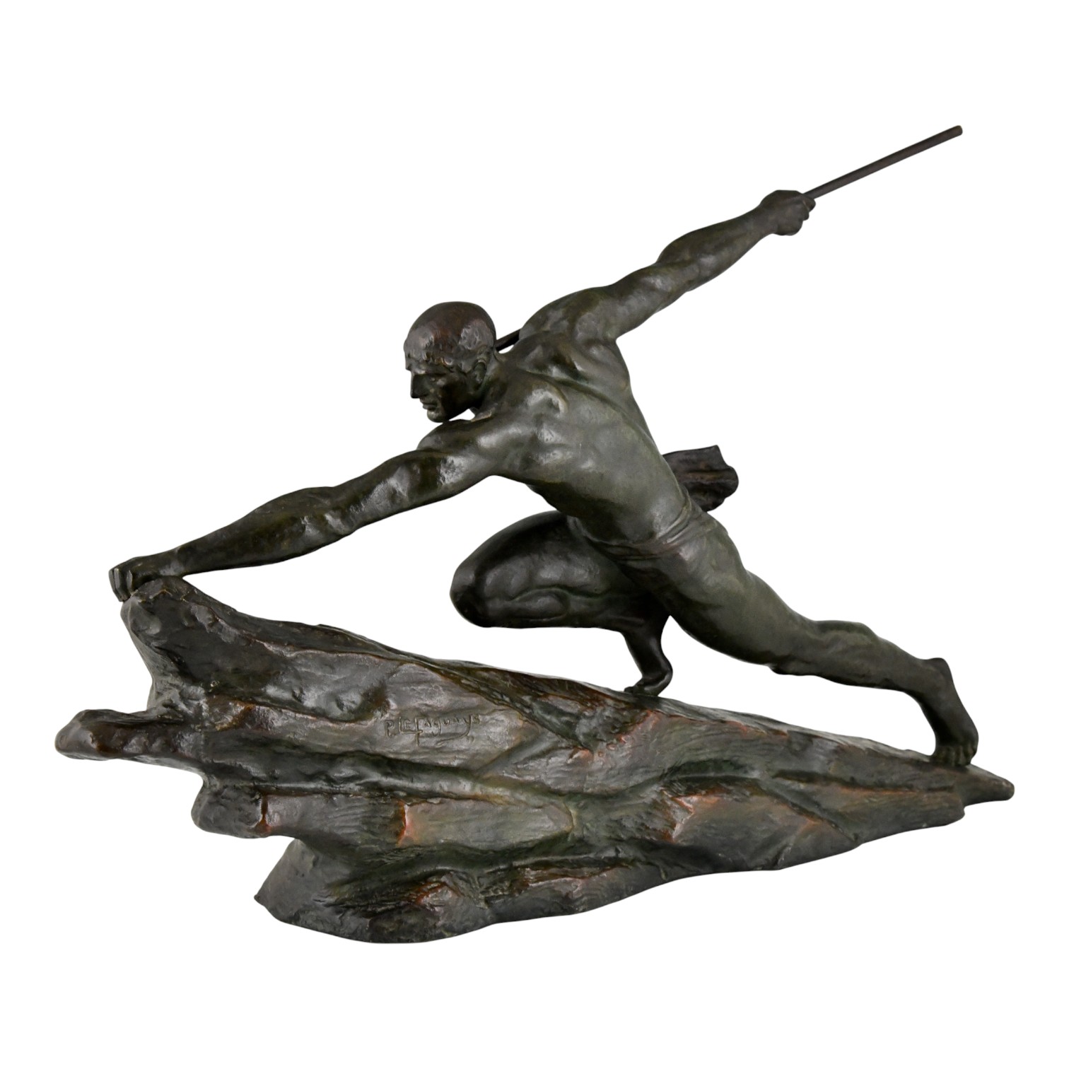 Art Deco Bronzen Sculptuur Atleet met Speer Art Deco Bronzen Sculptuur Atleet met Speer