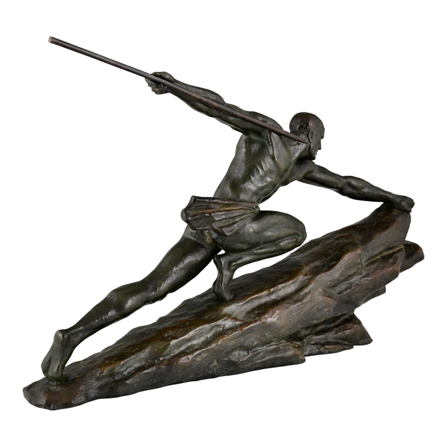 Art Deco Bronzen Sculptuur Atleet met Speer Art Deco bronze sculpture athlete Le Faguays - 9-Deconamic