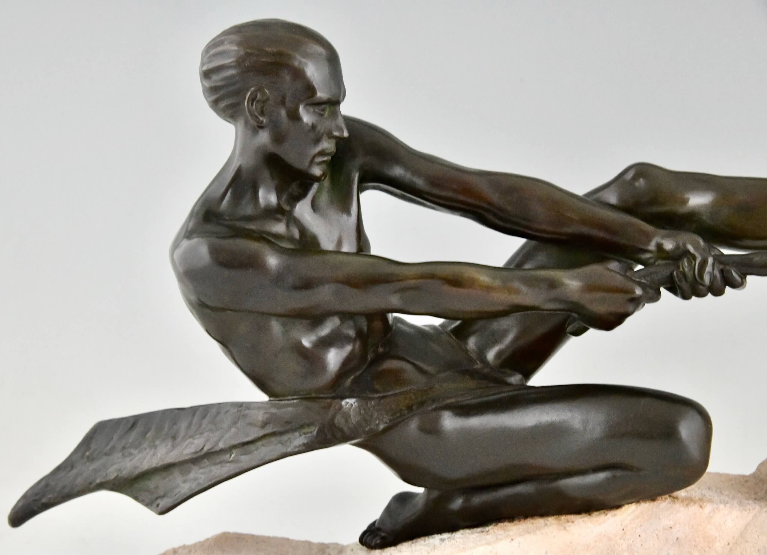 Art Deco sculpture athlete with rope.