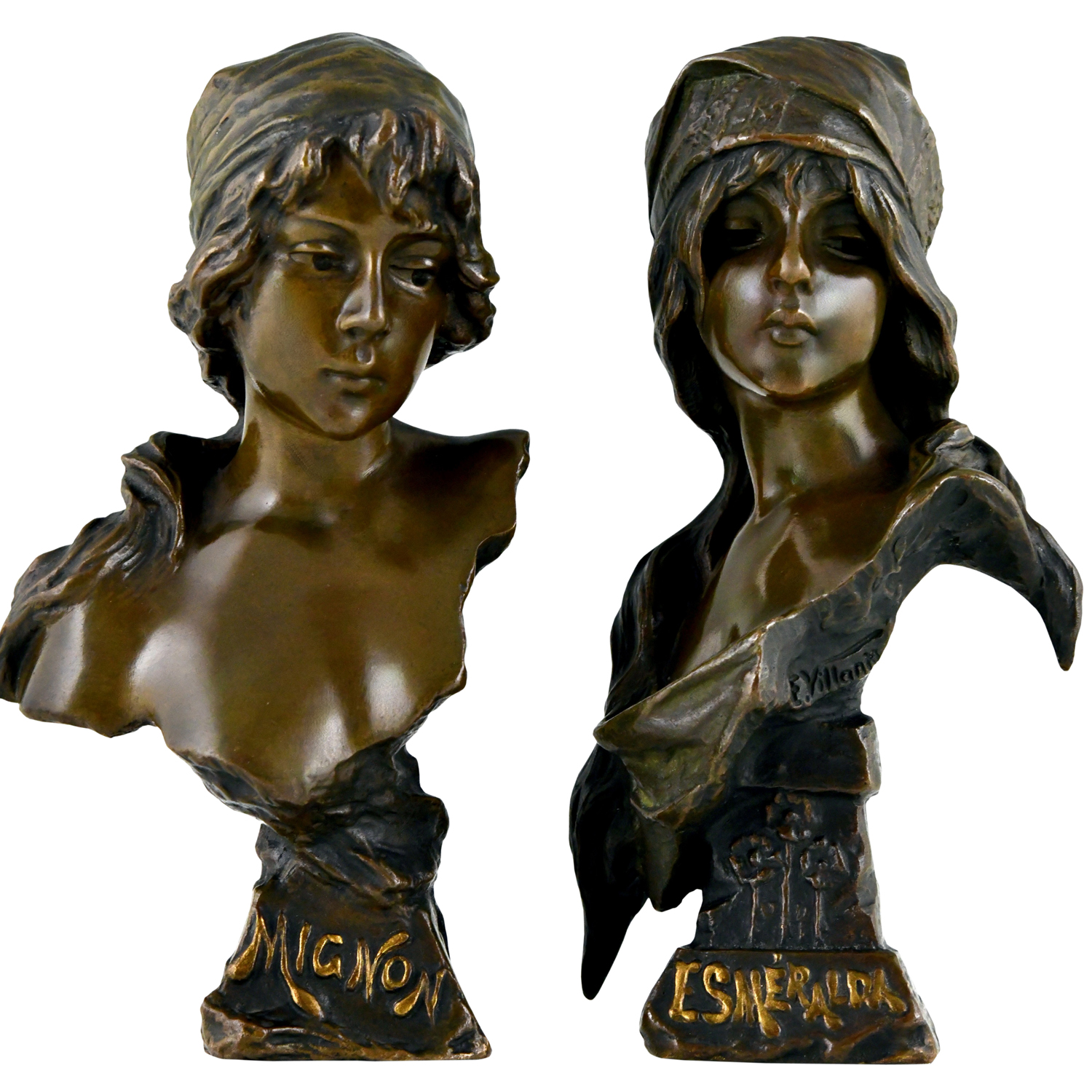Art Nouveau bronze busts Villanis