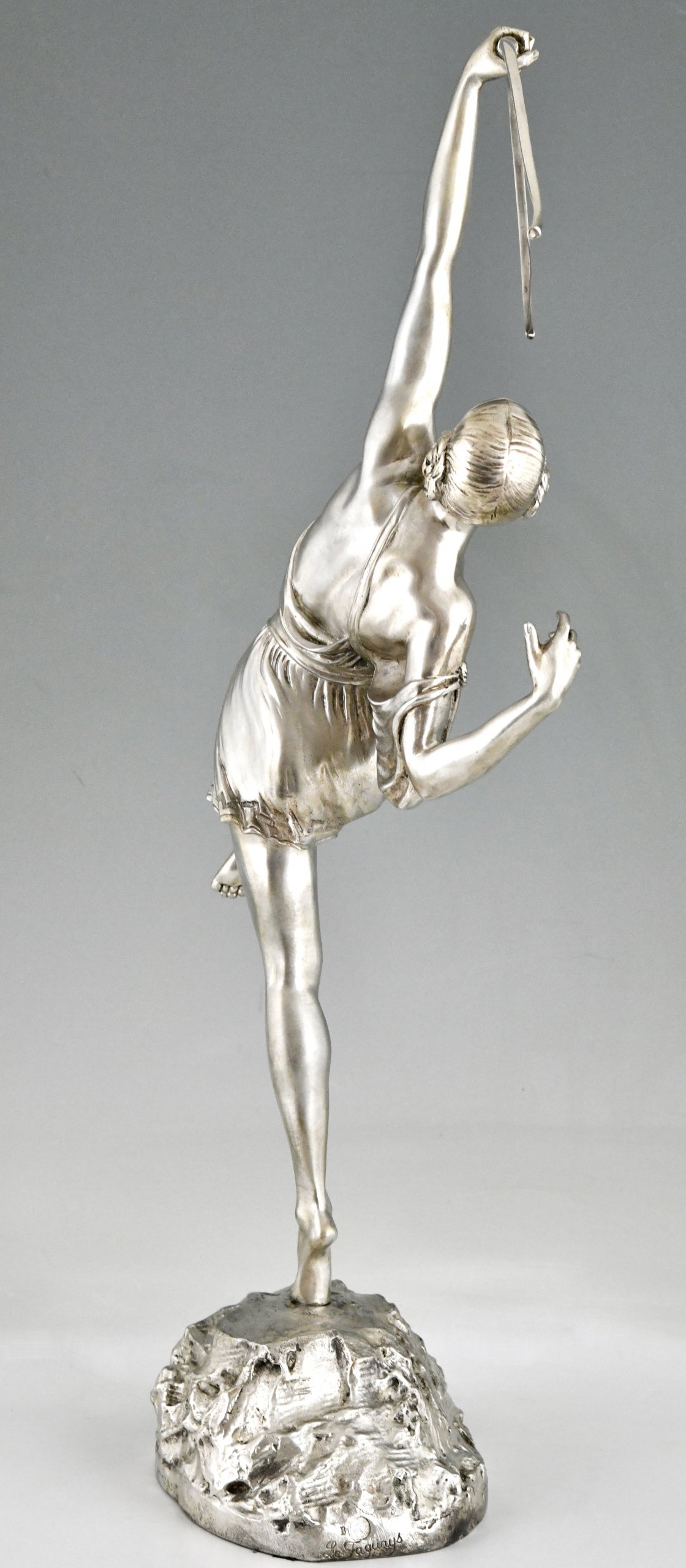 Art Deco silvered bronze sculpture Diana with bow