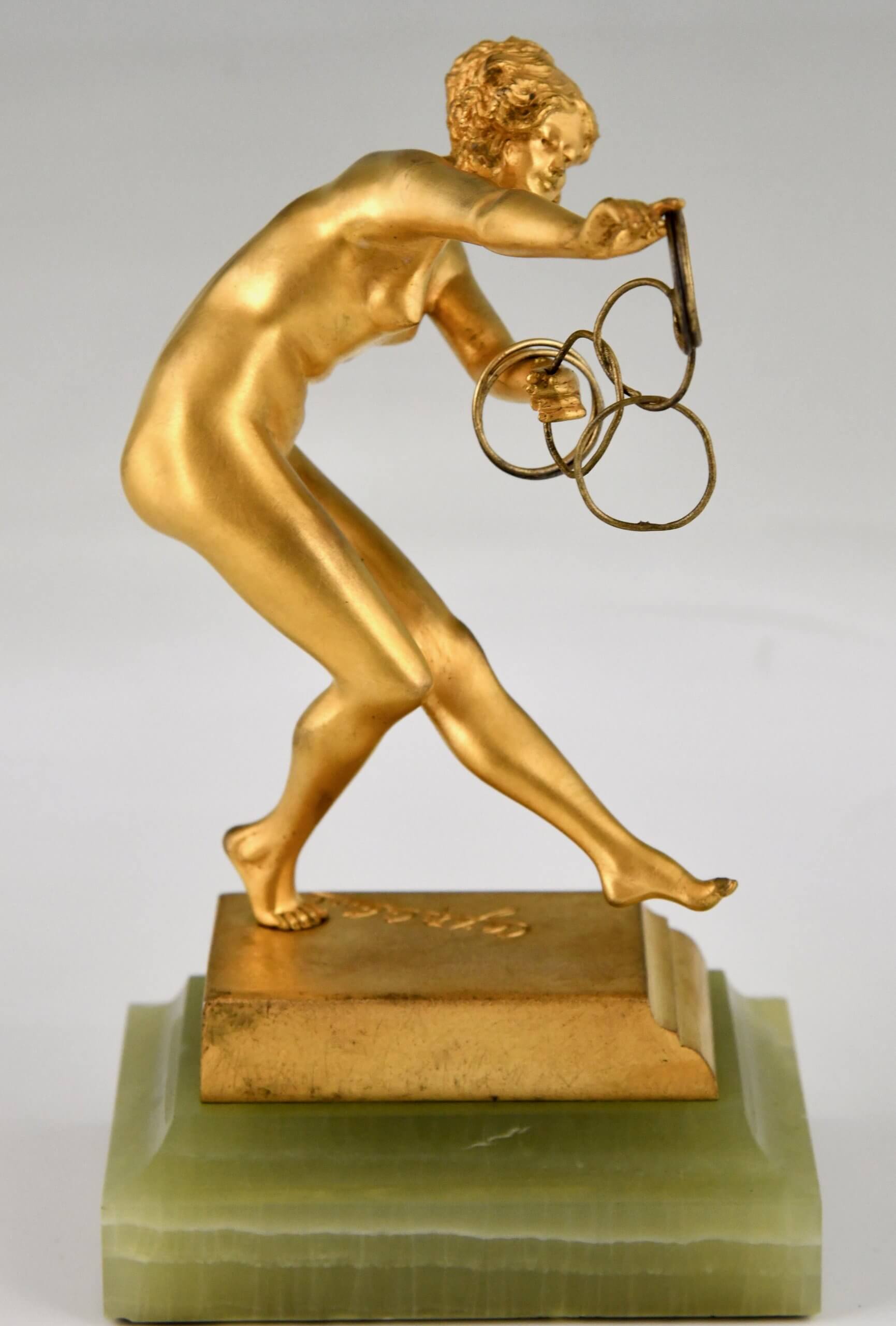 Art Deco bronzen sculptuur dansend naakt met ringen