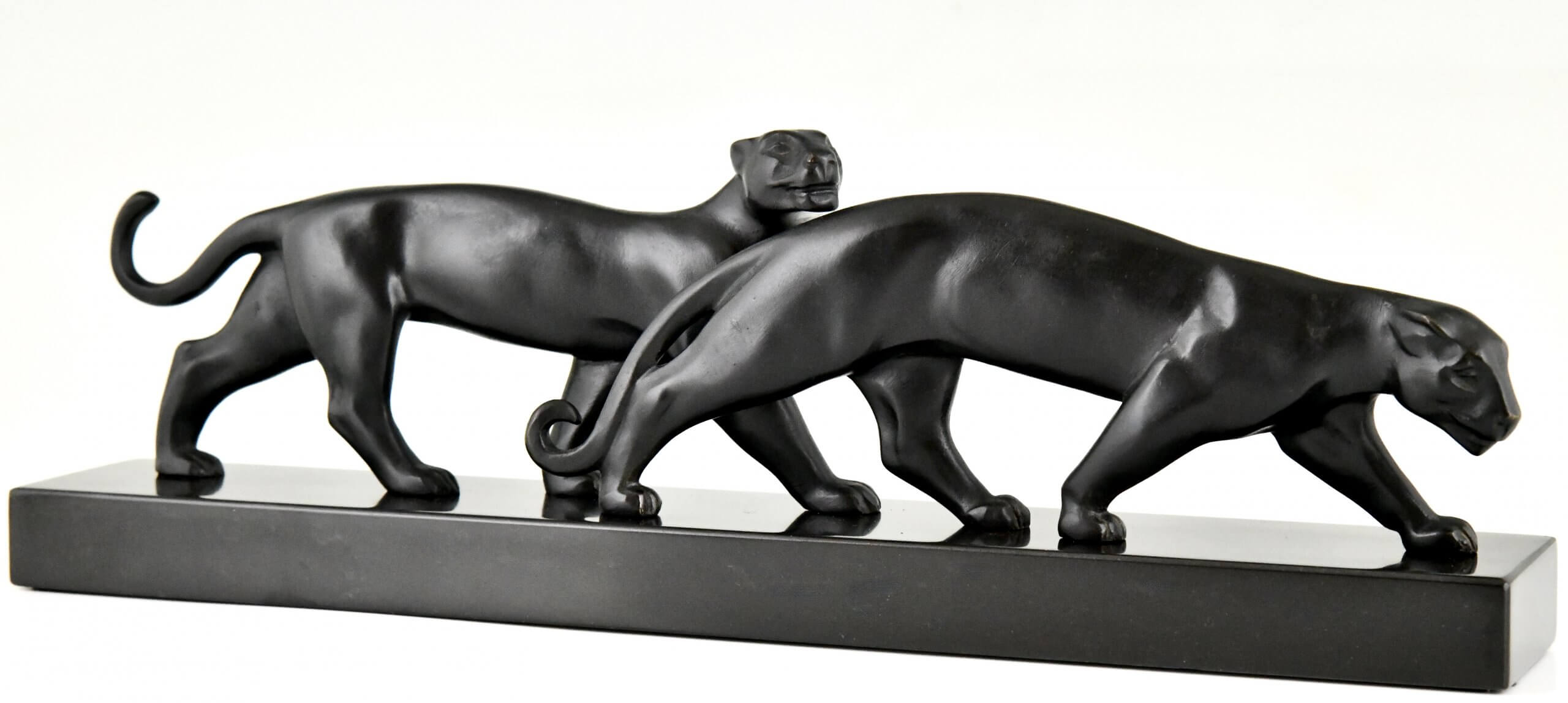 Art Deco bronze sculpture of two panthers