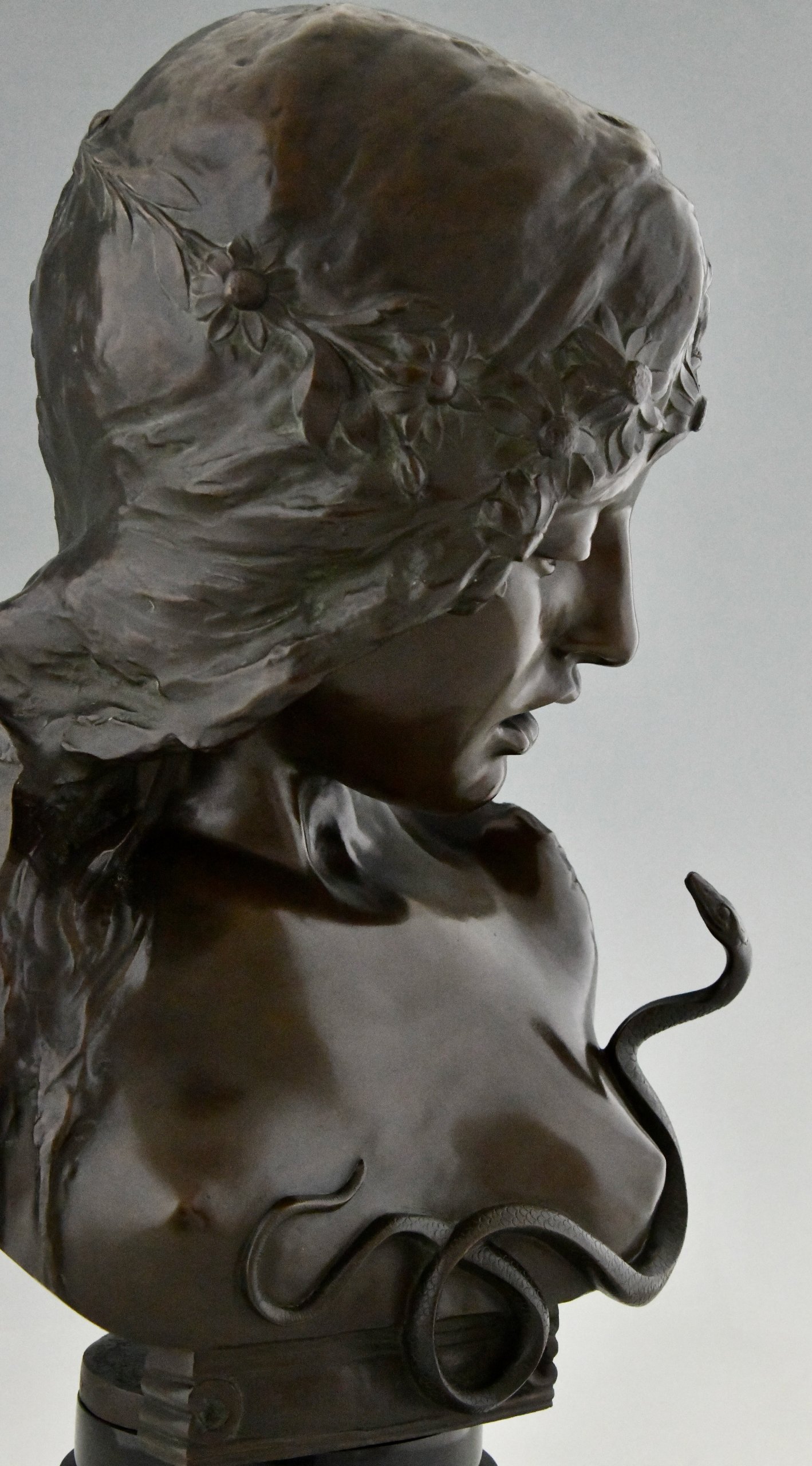 Cleopatra  Art Nouveau bronze bust woman with snake.