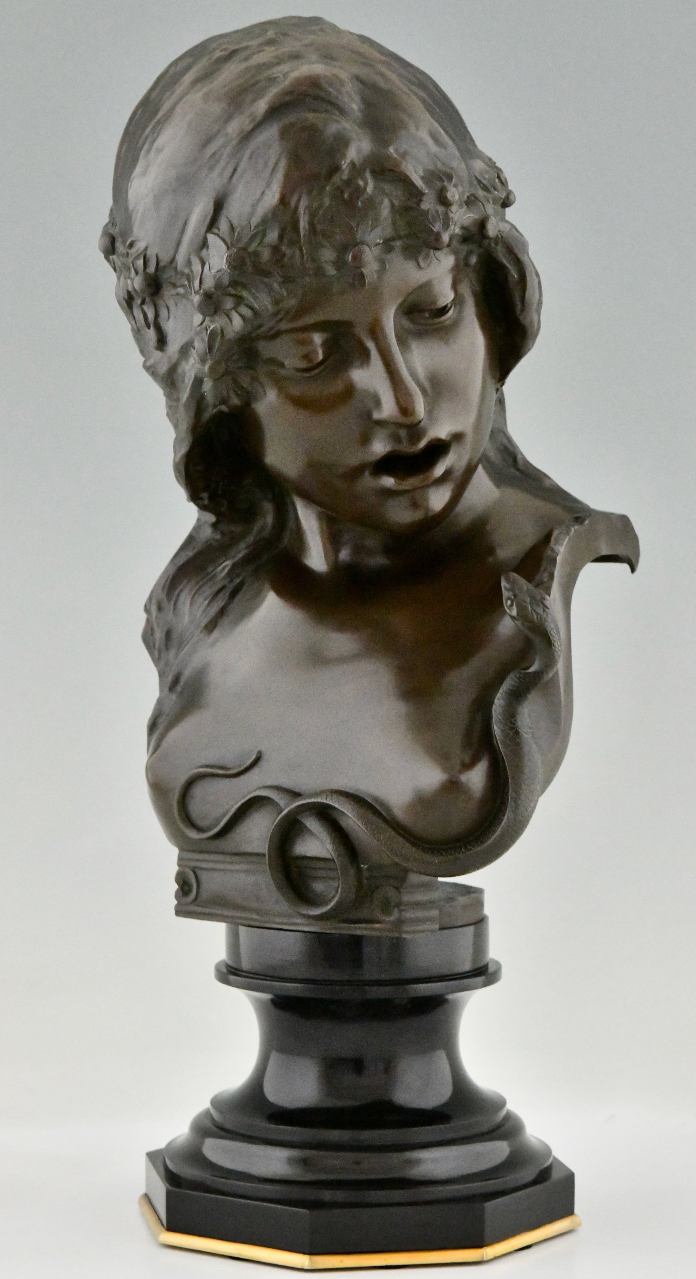 Cleopatra  Art Nouveau bronze bust woman with snake.