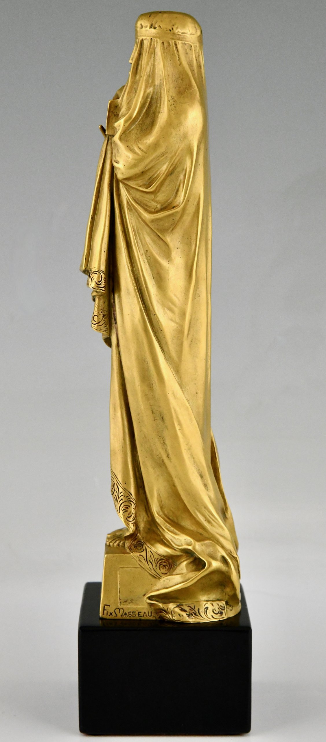 Art Nouveau bronzen sculptuur naakt met juwelenkist, Le Secret
