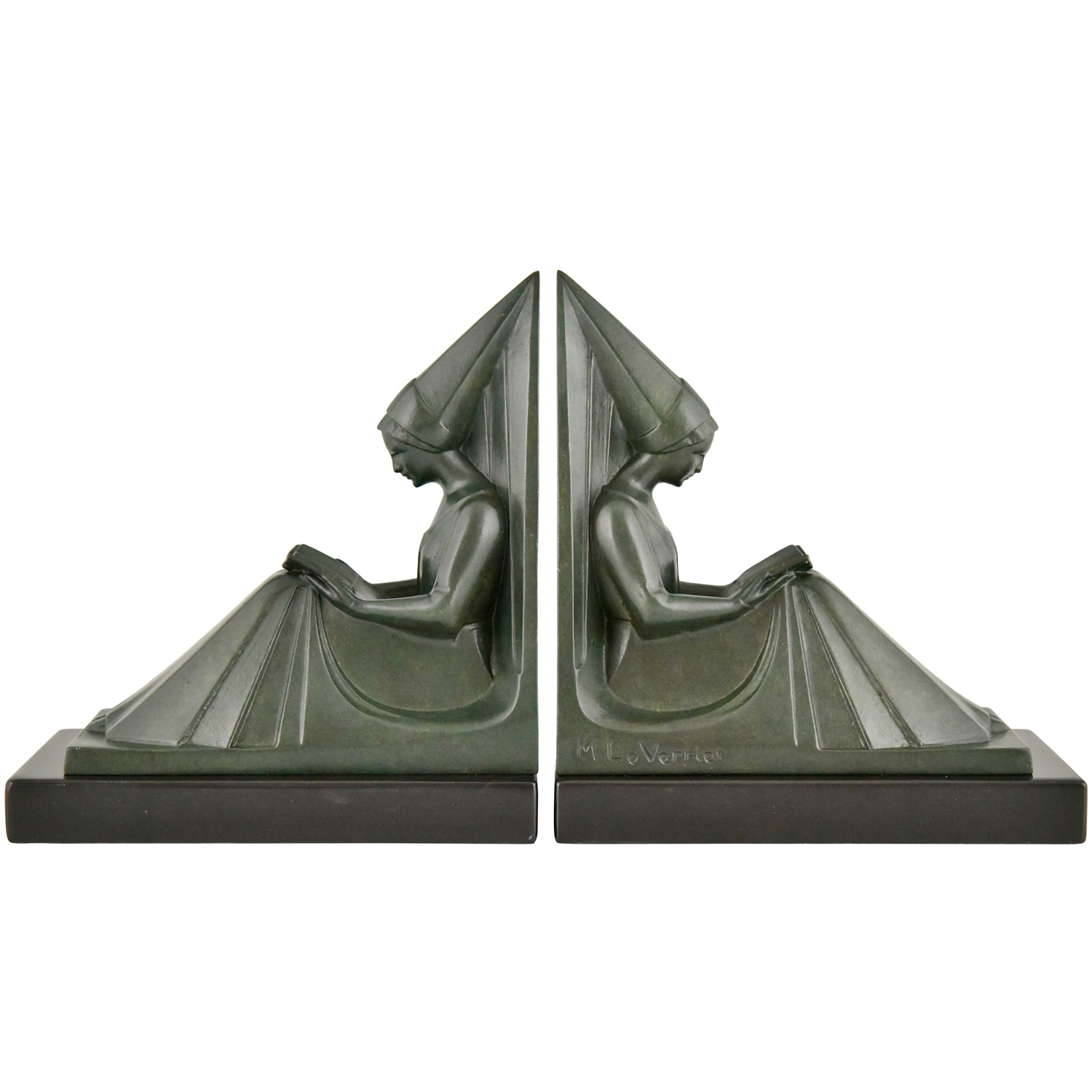 Art Deco bookends Max Le Verrier Medieval ladies