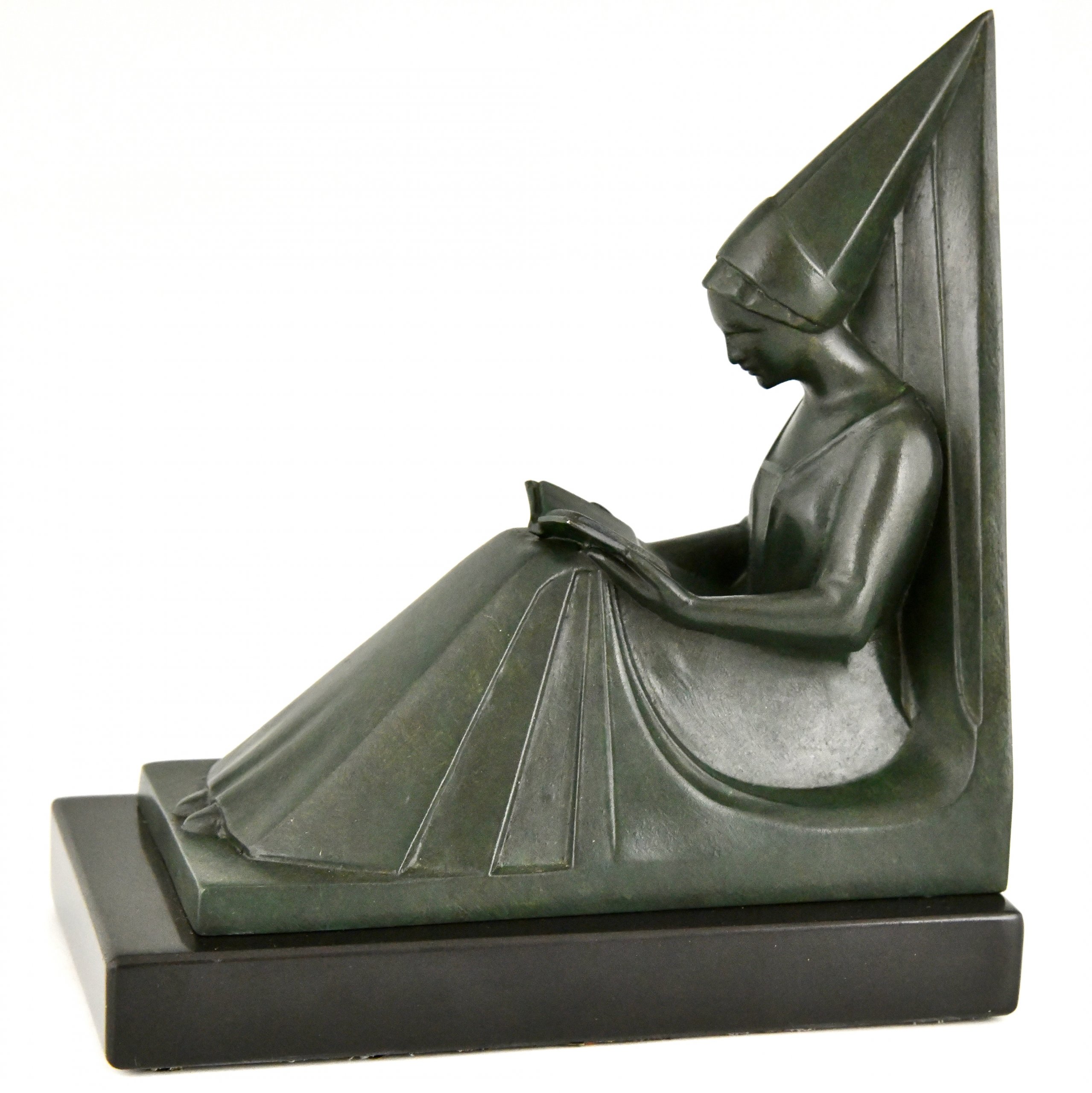 Art Deco bookends with reading Medieval ladies.