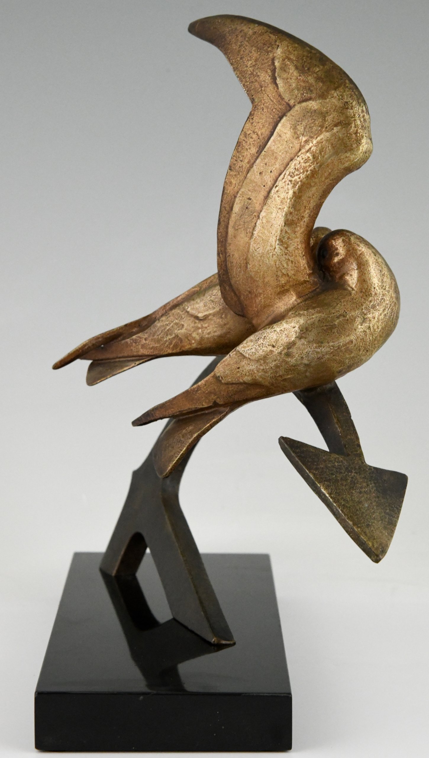 Art Deco sculpture two birds on an anchor