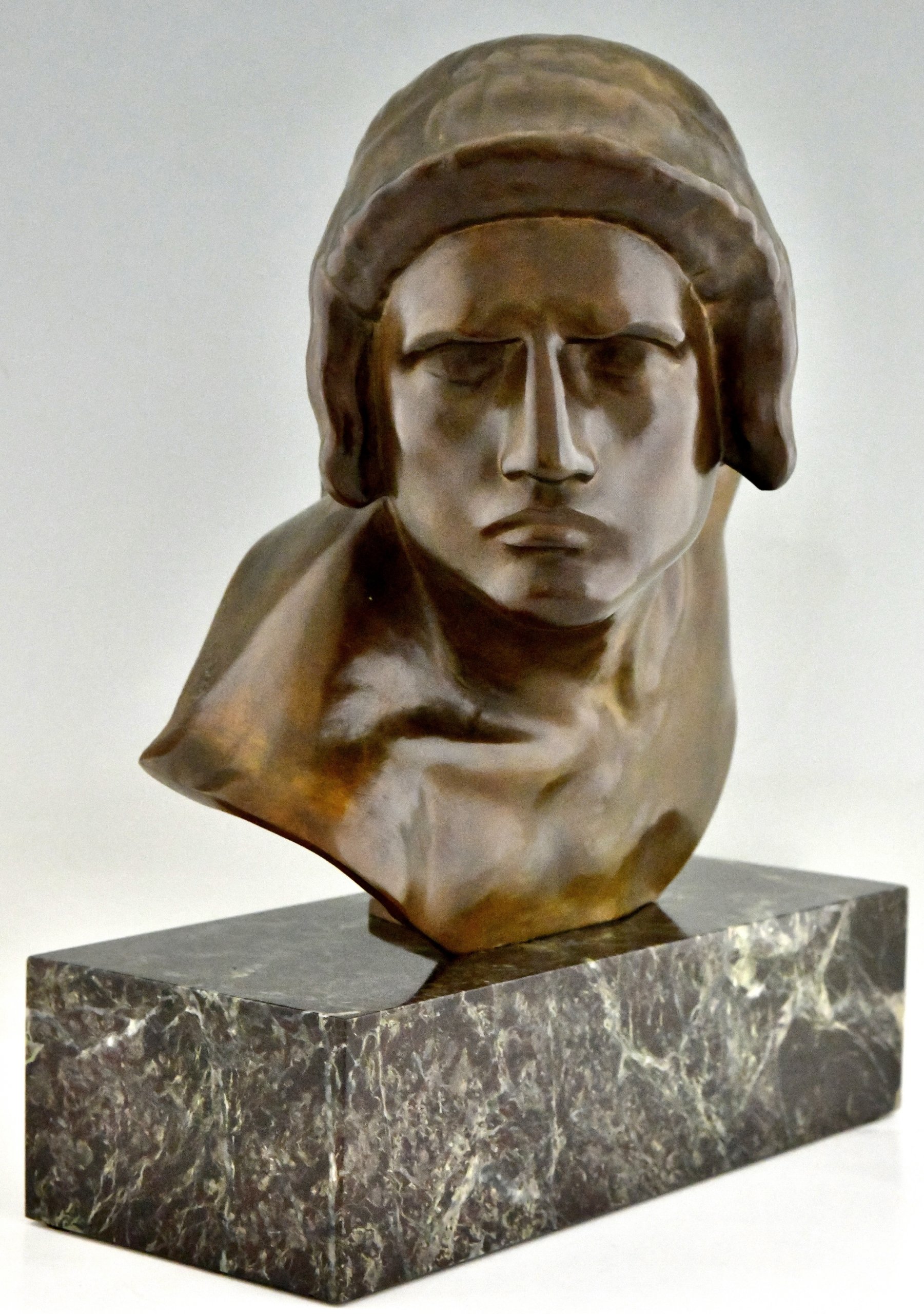 Art Deco bronze sculpture bust of Achilles