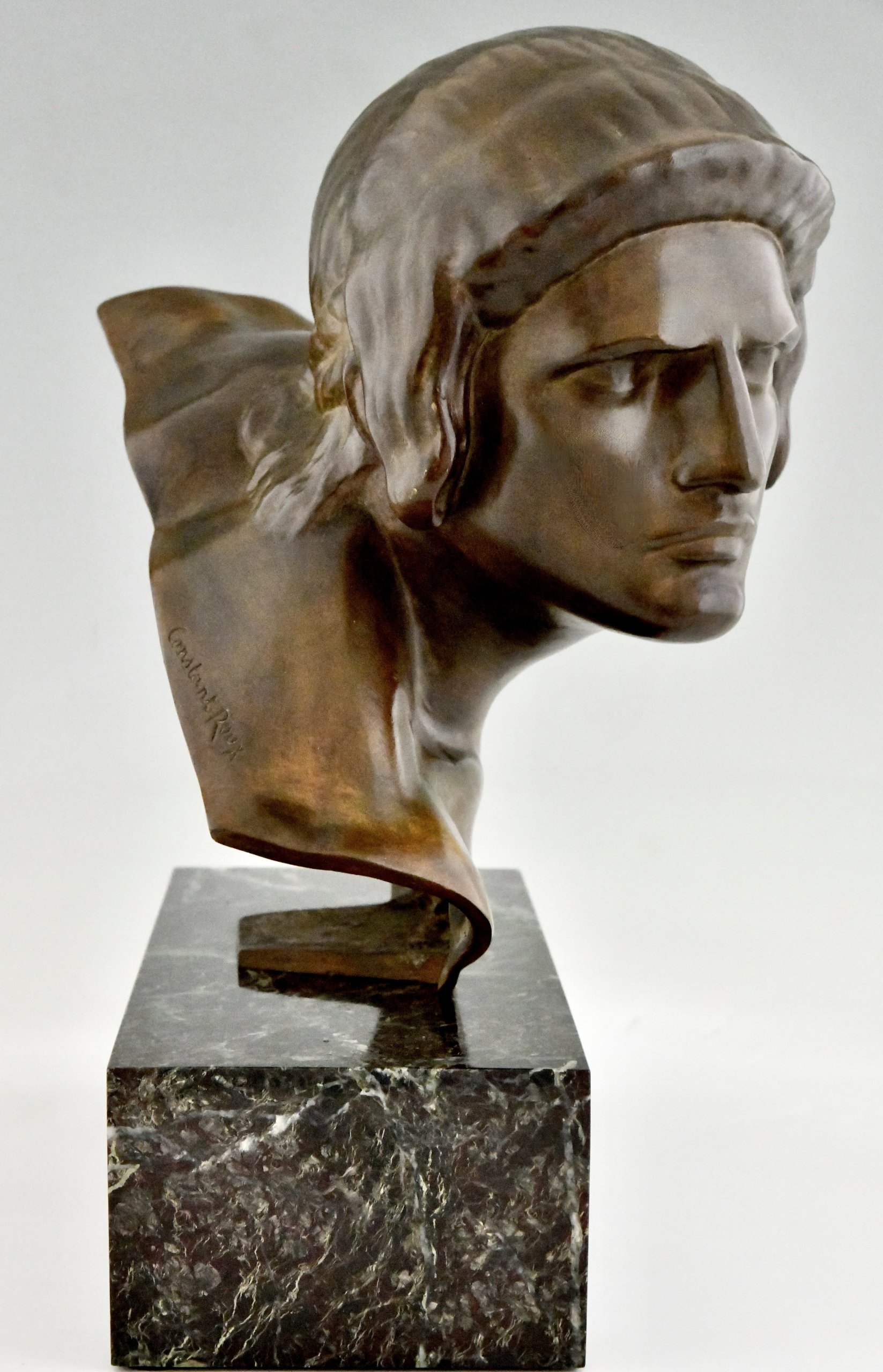 Art Deco bronze sculpture bust of Achilles