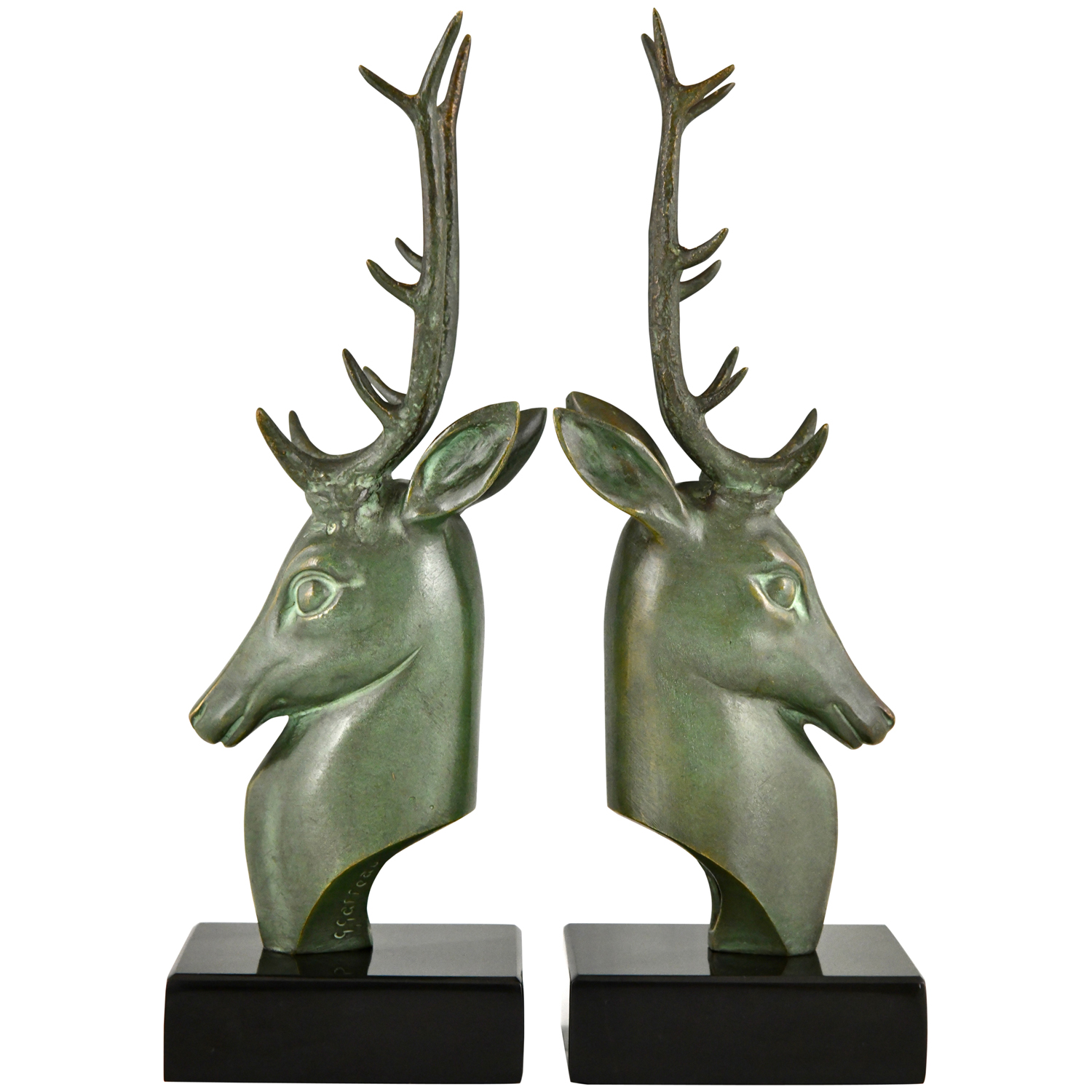 Art Deco deer bronze bookends Garreau - 1