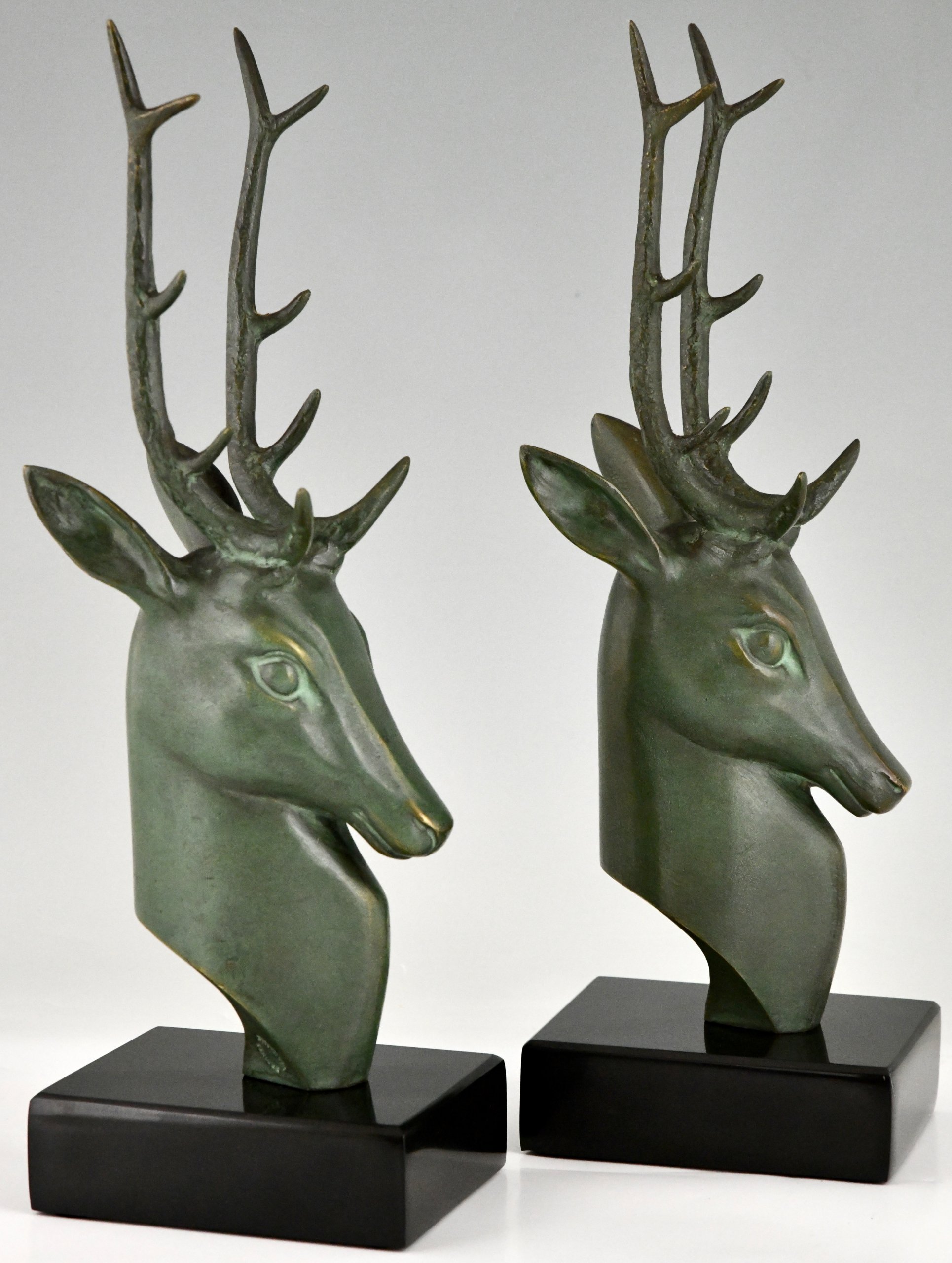 Serre-livres Art Déco en bronze cerfs