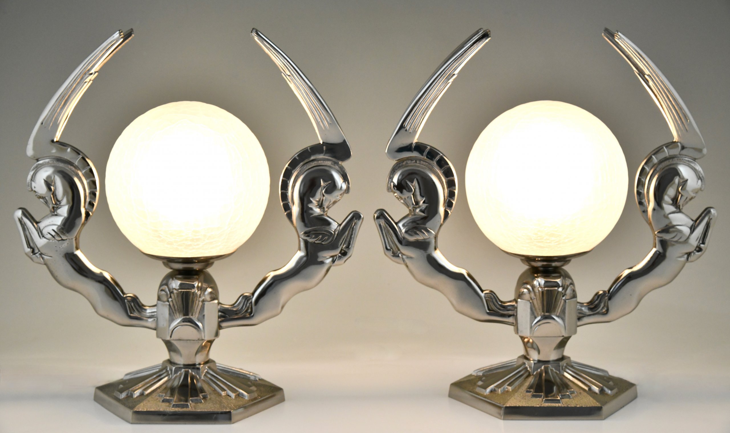 Pair of Art Deco bronze Pegasus lamps