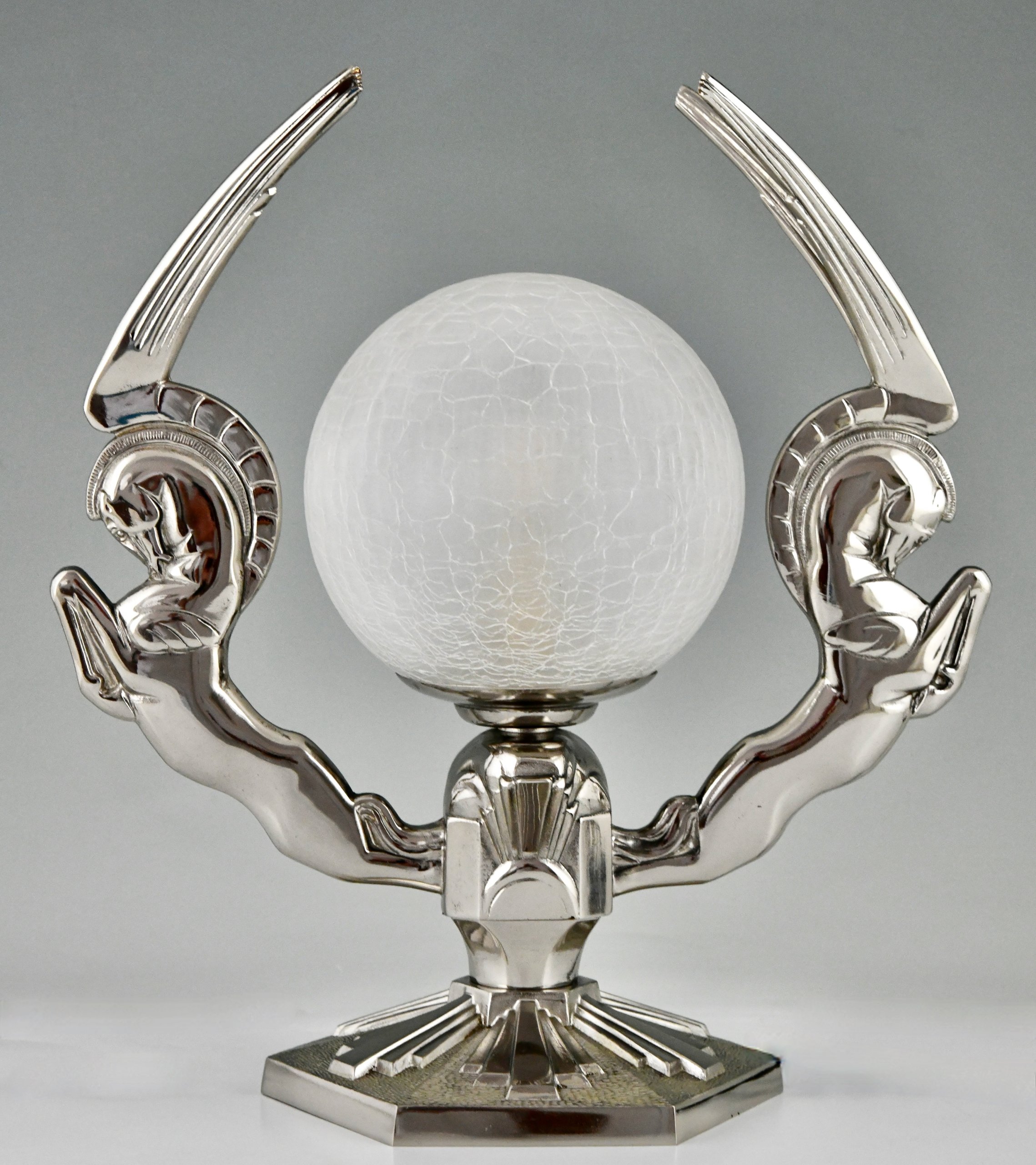 Pair of Art Deco bronze Pegasus lamps