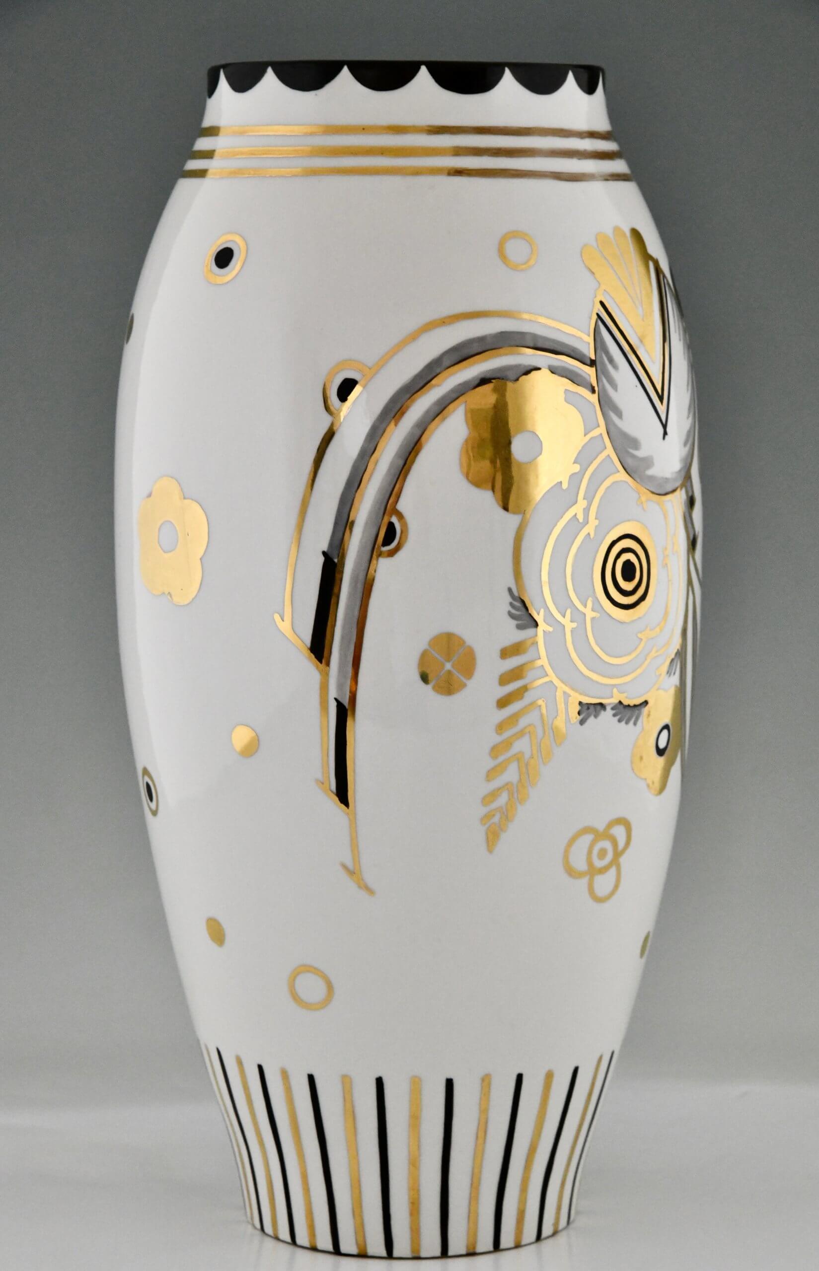 Art Deco porseleinen vaas met bloemen