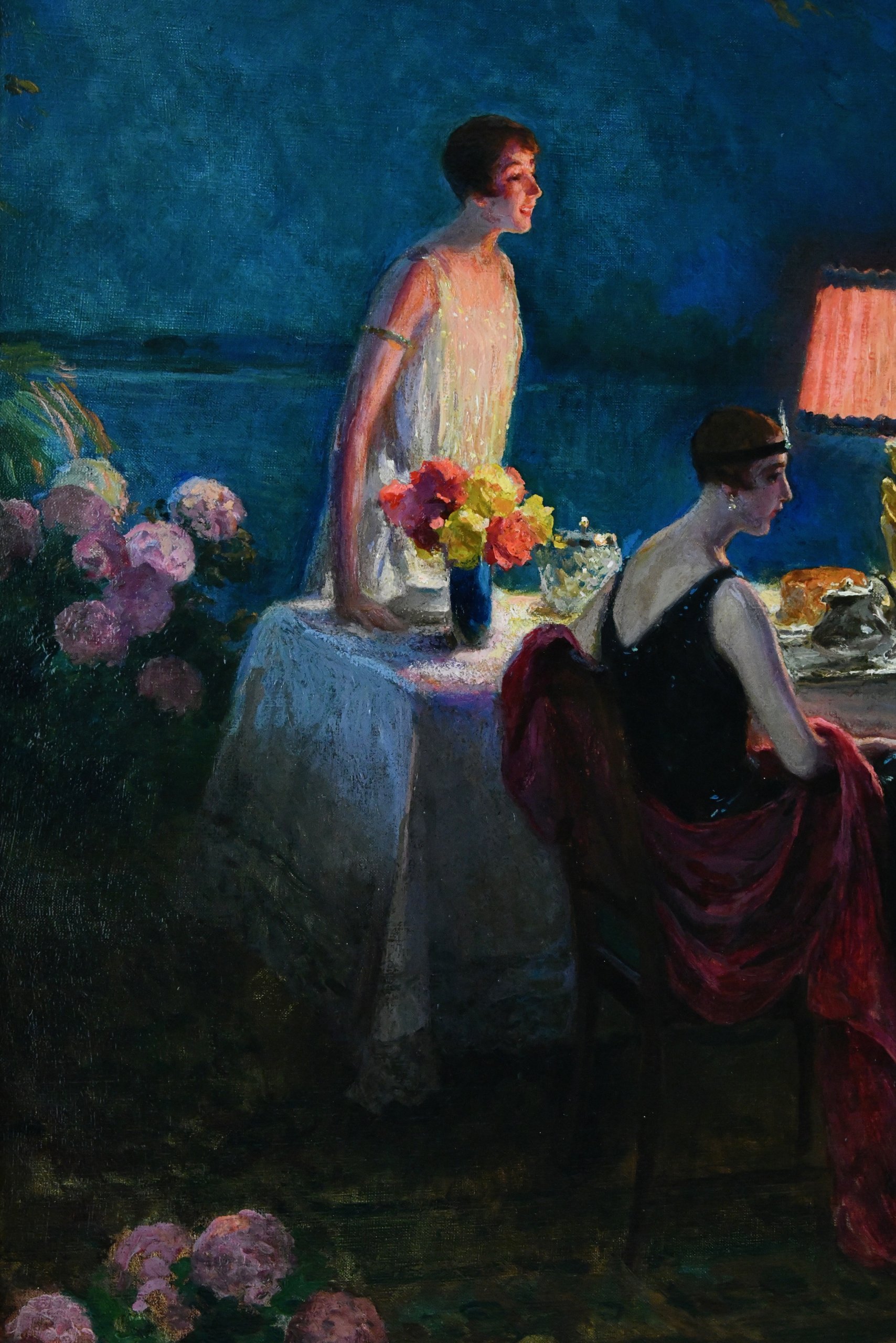 Art Deco schilderij interieur met dames tijdens theetijd