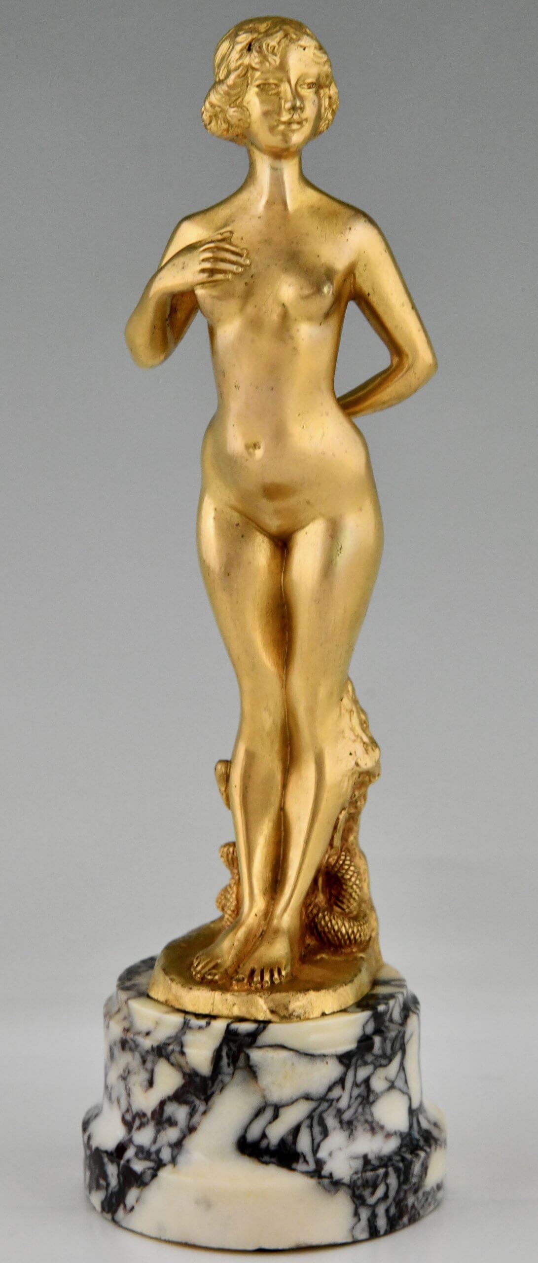 Paar Art Nouveau bronzen sculpturen naakte vrouw
