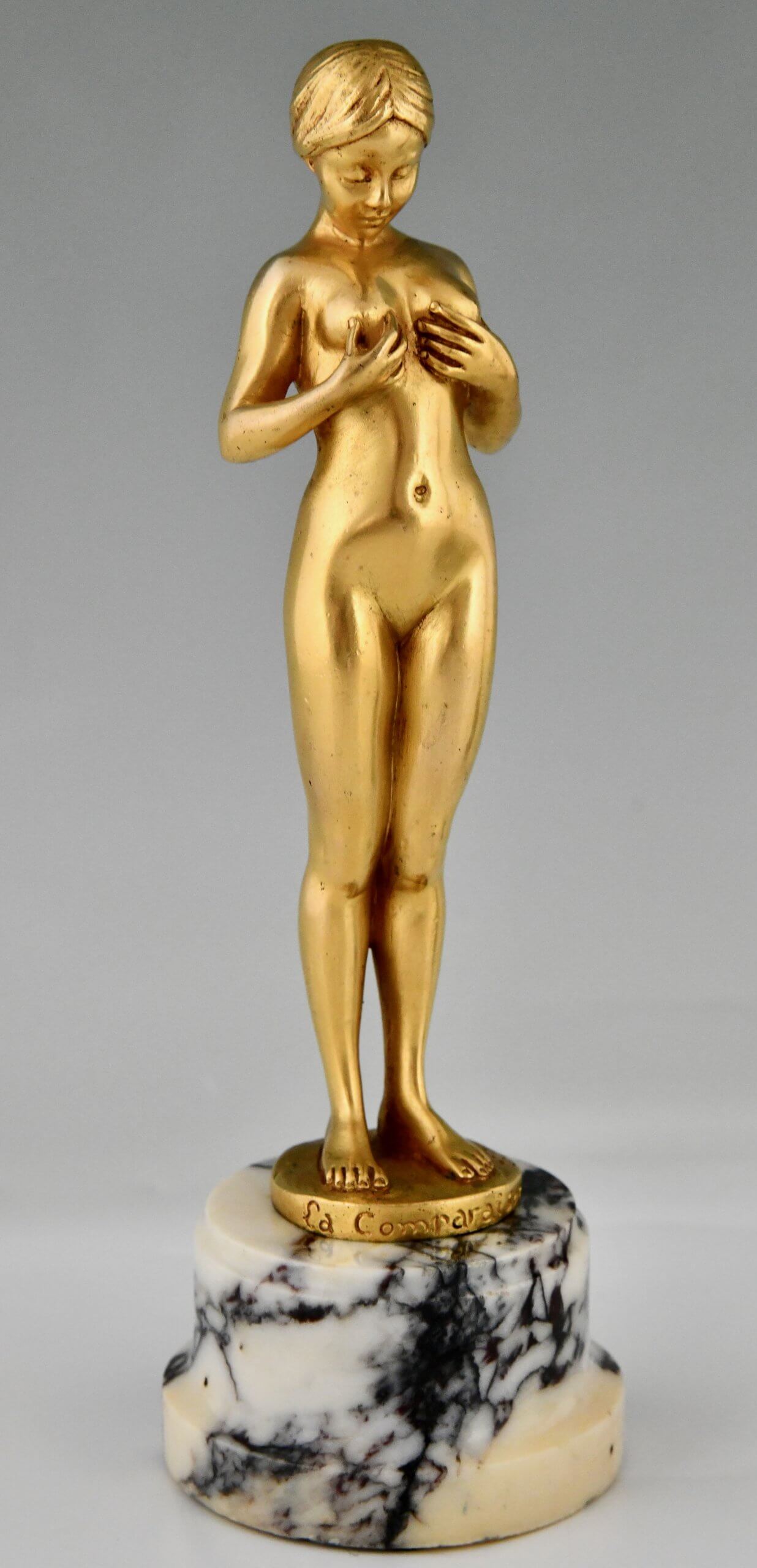 Paar Art Nouveau bronzen sculpturen naakte vrouw