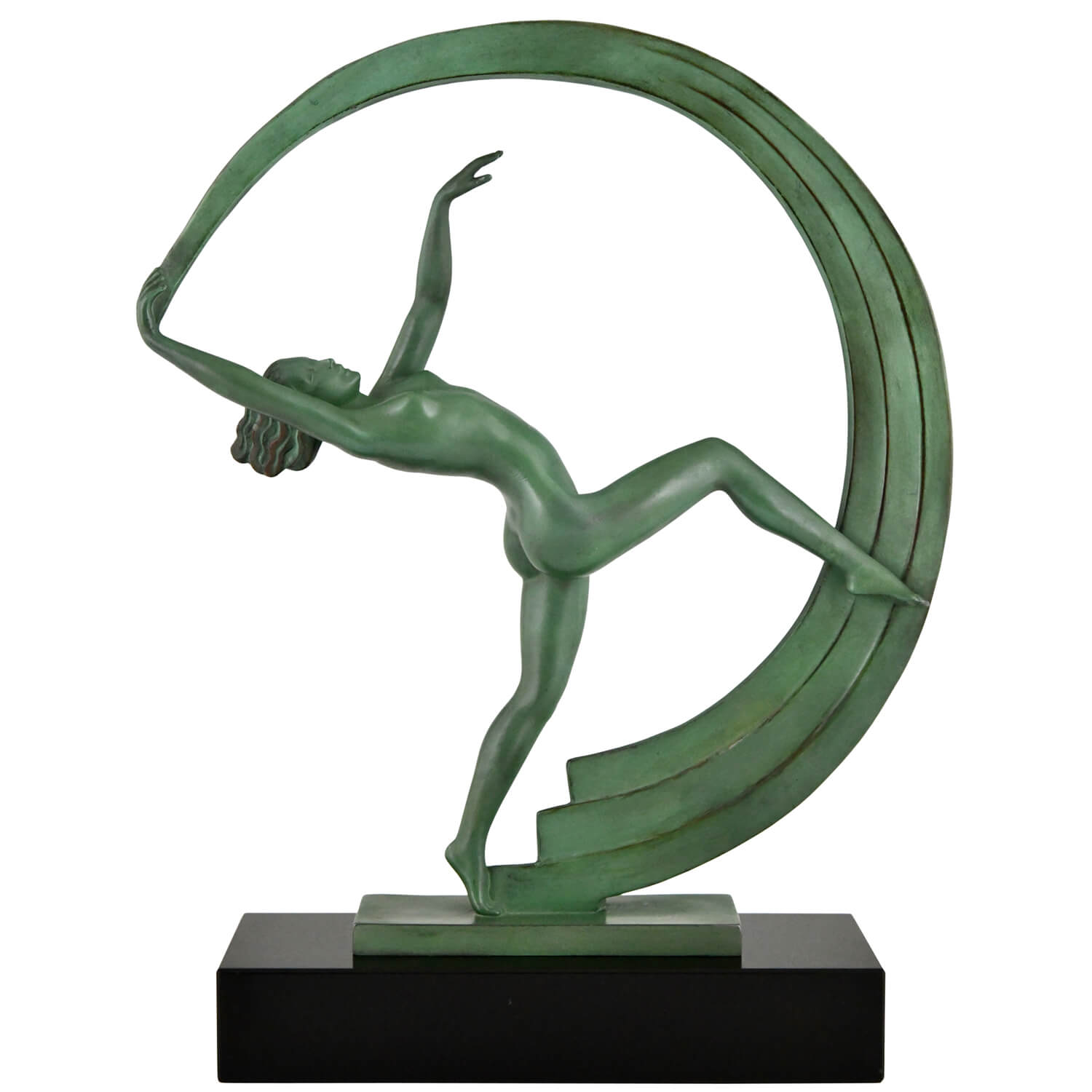 Sculpture Art Déco danseuse au foulard Bacchanale Janle Bacchanale Art Deco sculpture nude scarf dancer