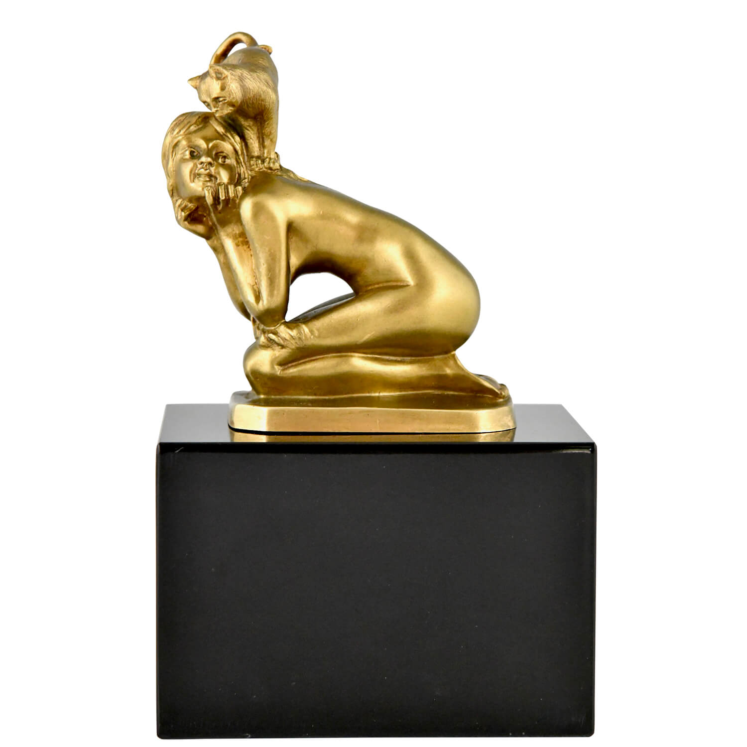 Art Deco Fugère bronze nude with cat