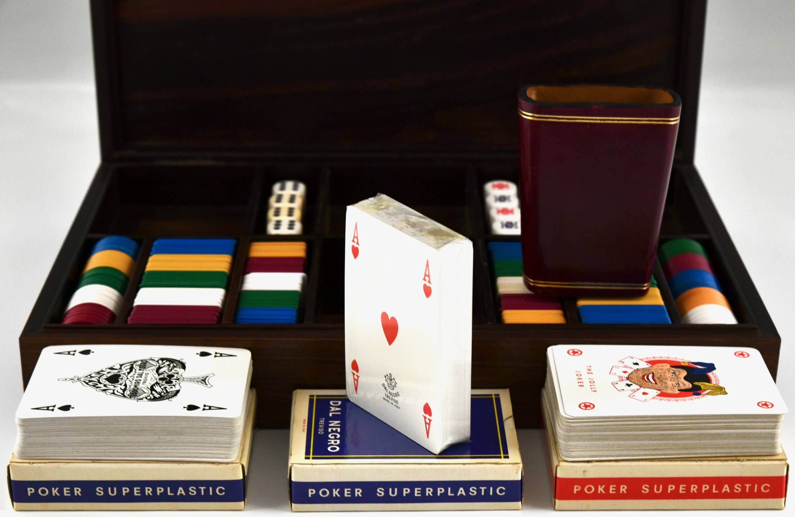 Mid Century Sterling silver enamel and wood playing card box.