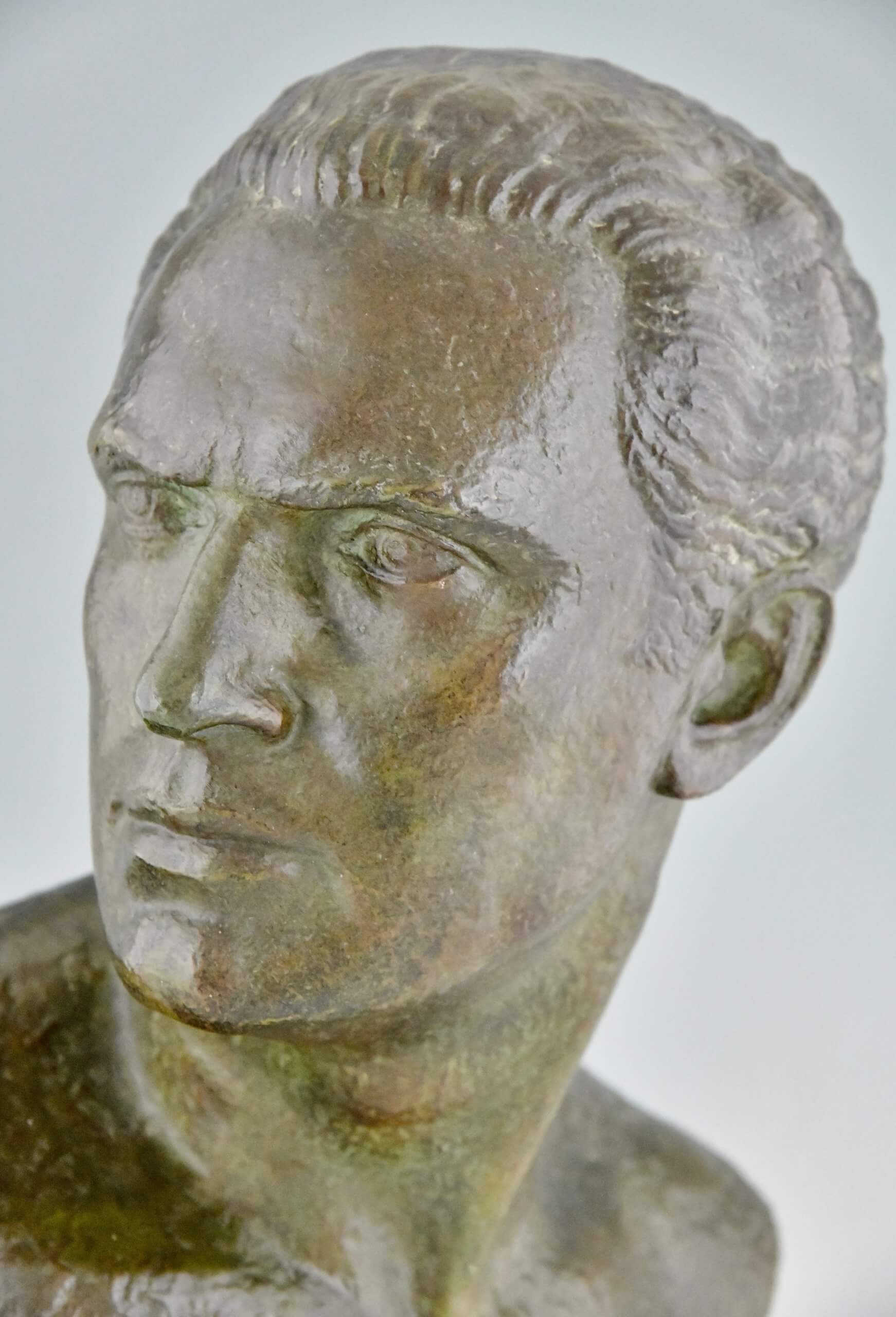 Art Deco bronzen sculptuur buste Jean Mermoz piloot