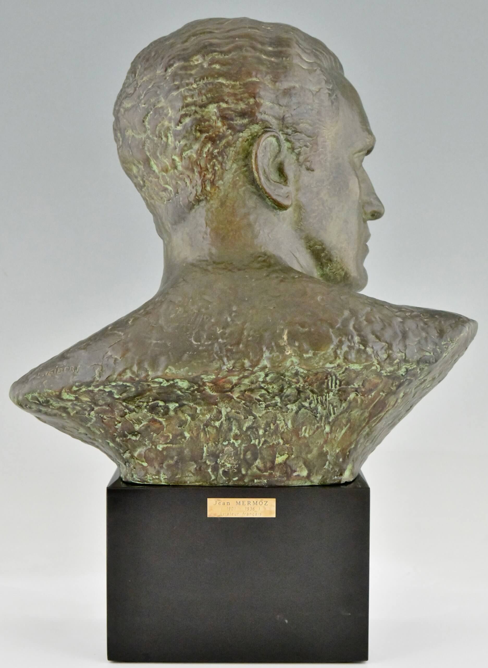 Art Deco sculpture buste bronze Jean Mermoz aviateur