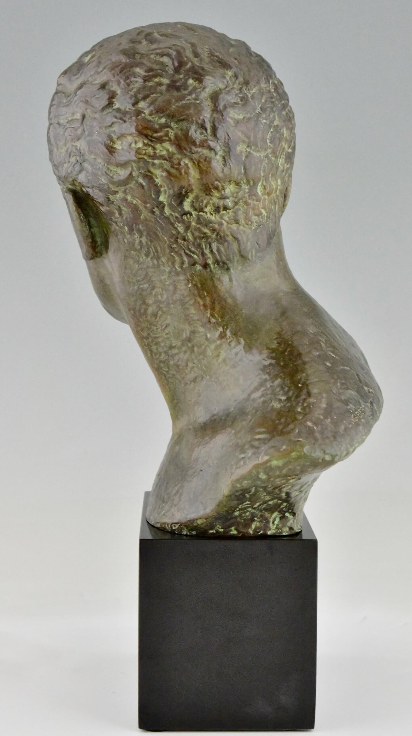 Art Deco bronze sculpture male bust aviator Jean Mermoz