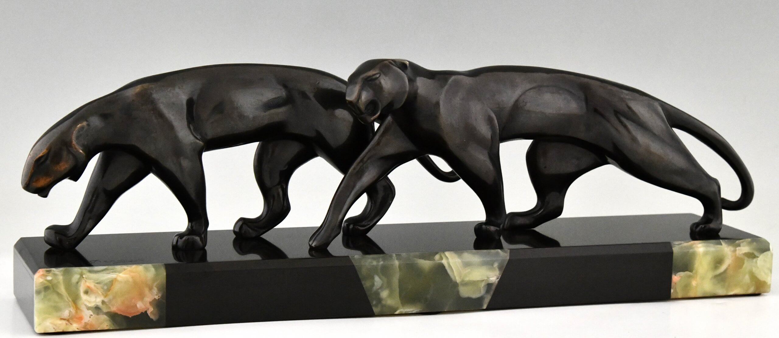 Art Deco bronze sculpture two panthers.