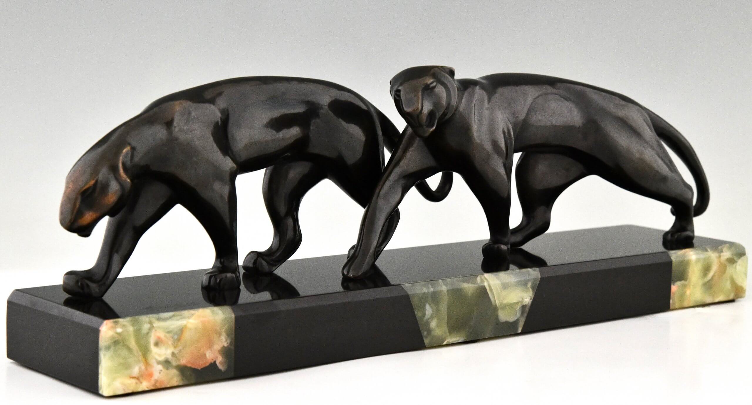 Art Deco bronze sculpture two panthers.